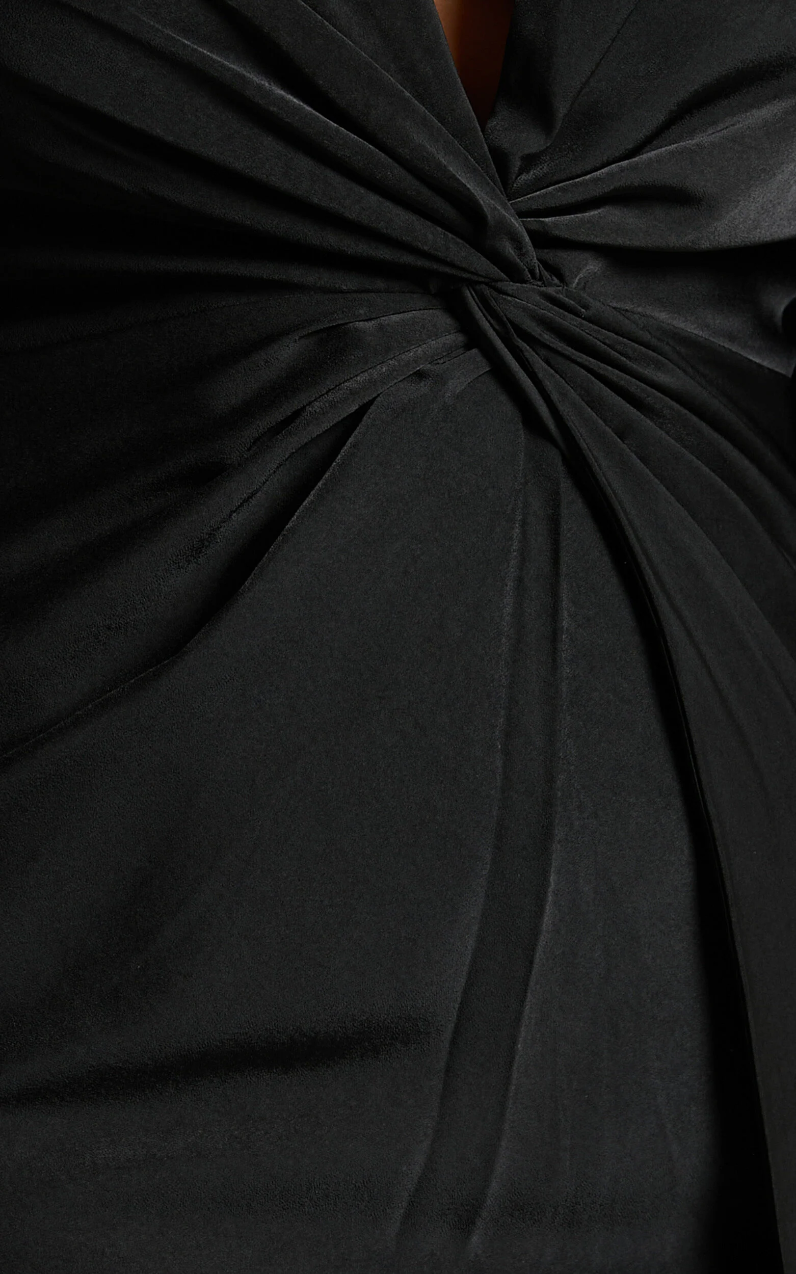 Billie Mini Dress - Twist Front Long Puff Sleeves Dress in Black