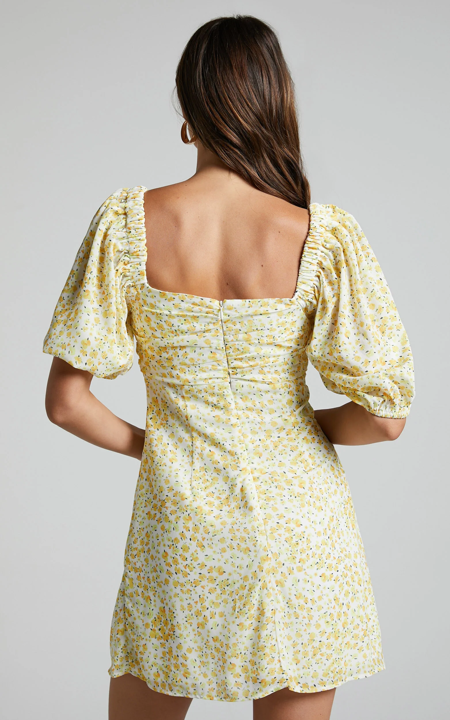 Rhenzy Mini Dress - Puff Sleeve Dress in Sunshine Ditzy