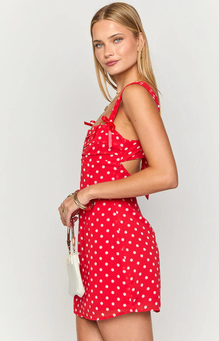 Layla Red Polka Dot Tie Back Mini Dress