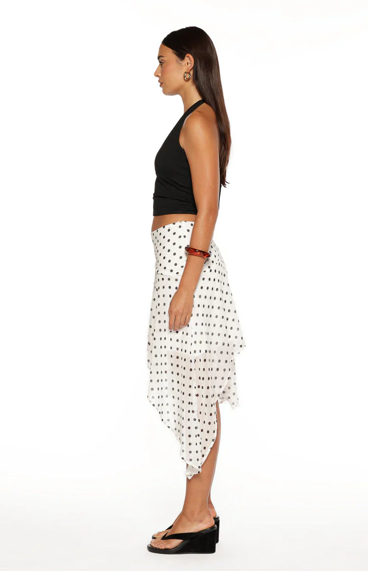Khalea White Polka Dot Hanky Hem Midi Skirt