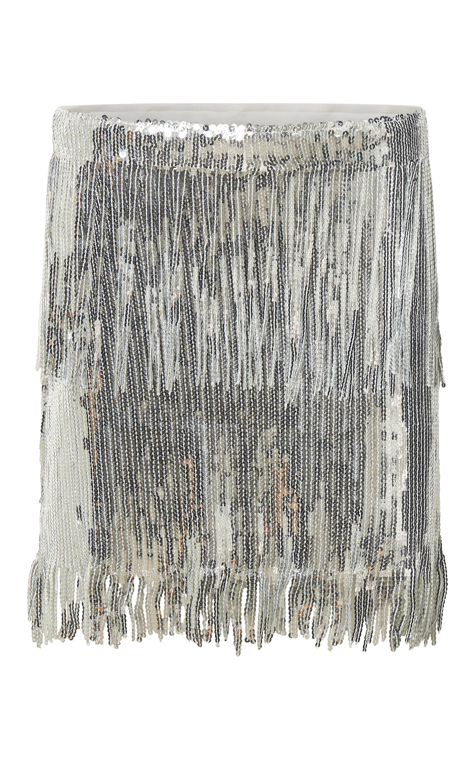 Paris Mini Skirt - Sequin Fringe High Waisted Skirt in Silver