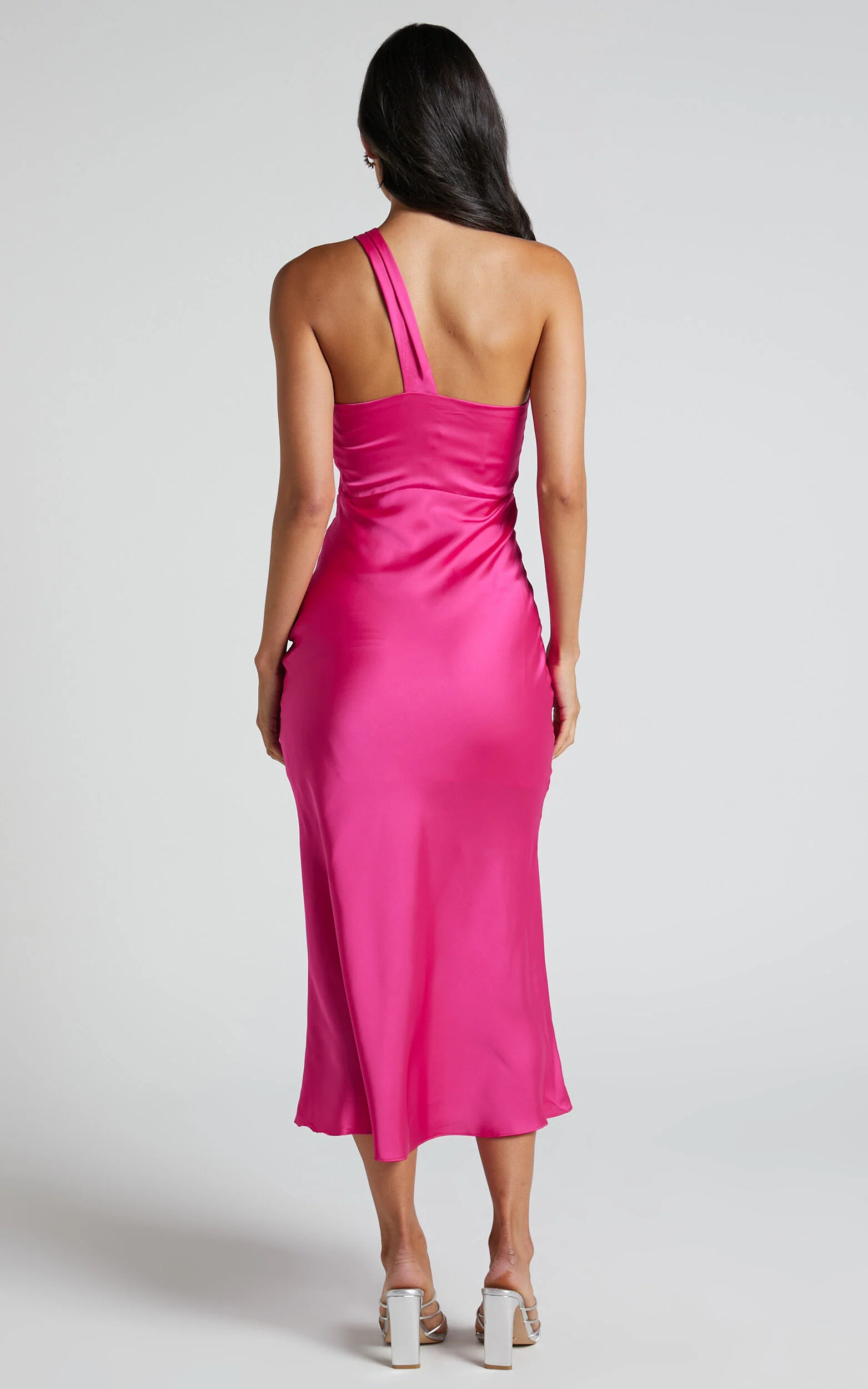 Carmella Midi Dress - One Shoulder Twist Detail Dress in Fuchsia