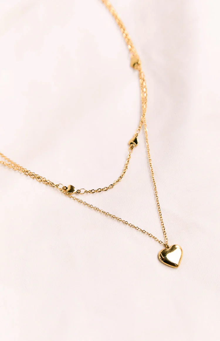 Gold Heart Double Chain Necklace