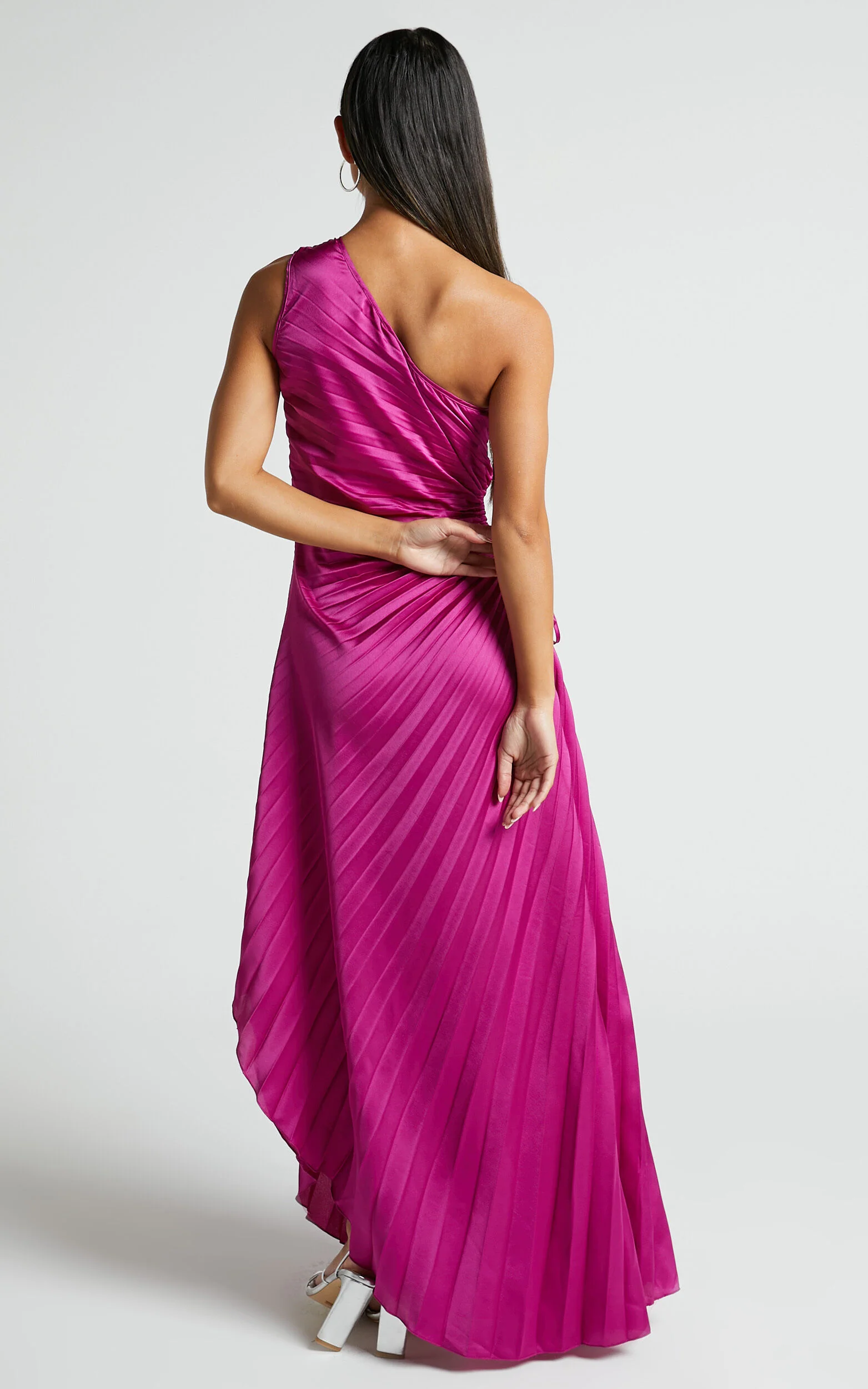 Kitsune Maxi Dress - One Shoulder Cut Out Dress in Pink