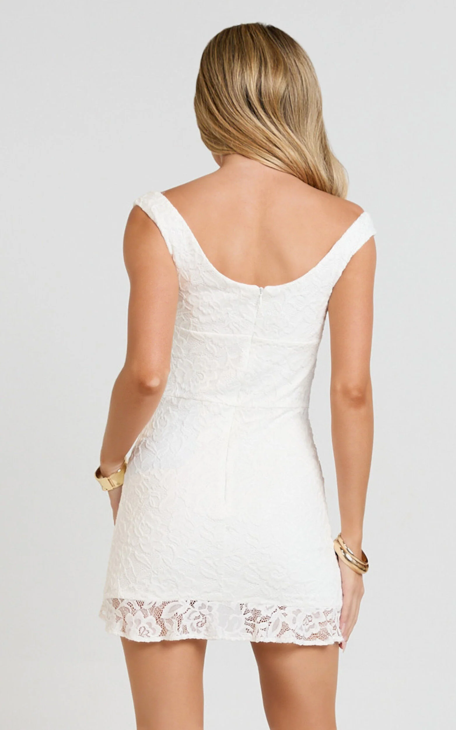 Judai Mini Dress - Lace Off Shoulder A Line Dress in White