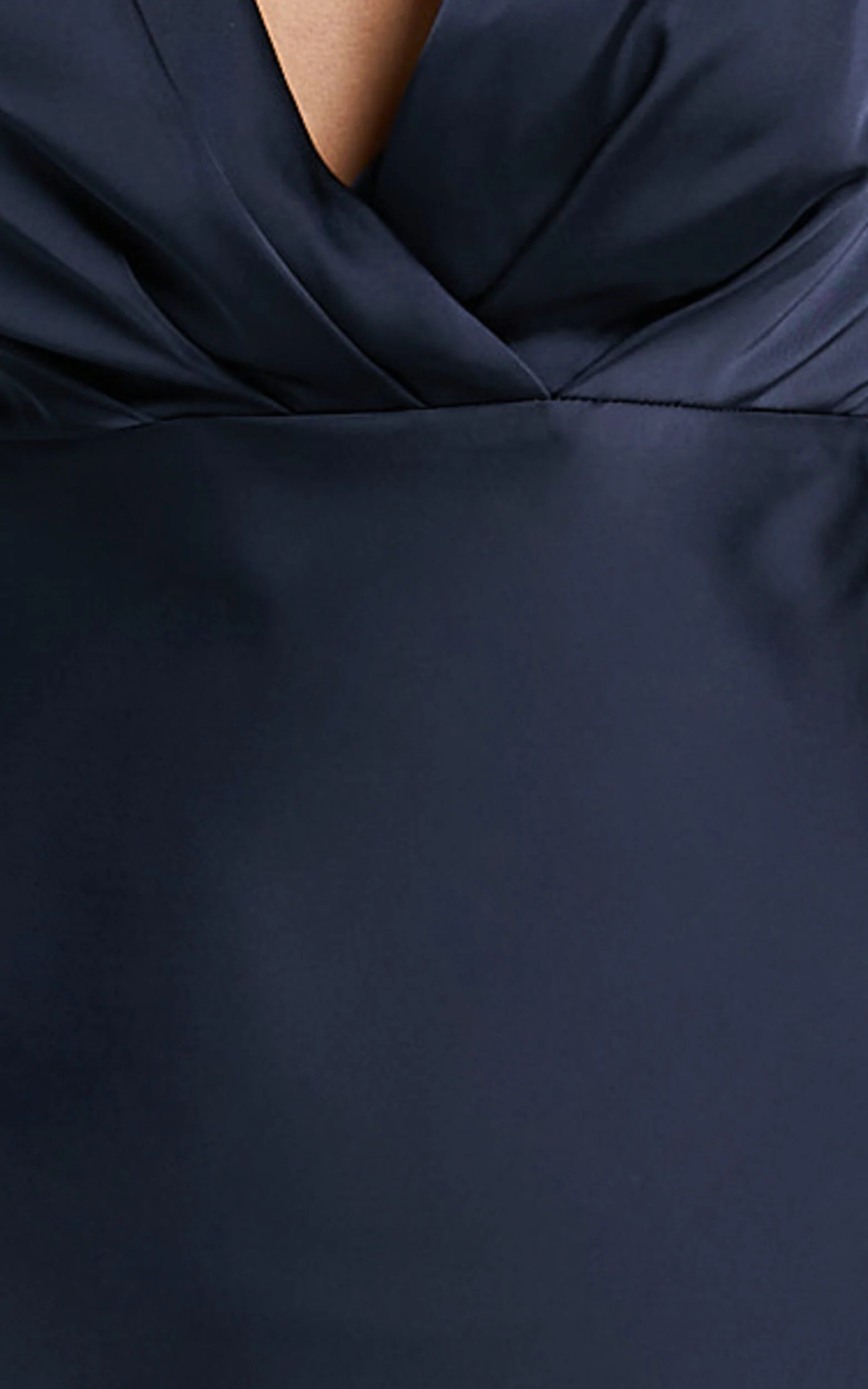 Marleen Midi Dress - Wrap Front Cap Sleeve Satin Bias Cut Dress in Midnight Blue