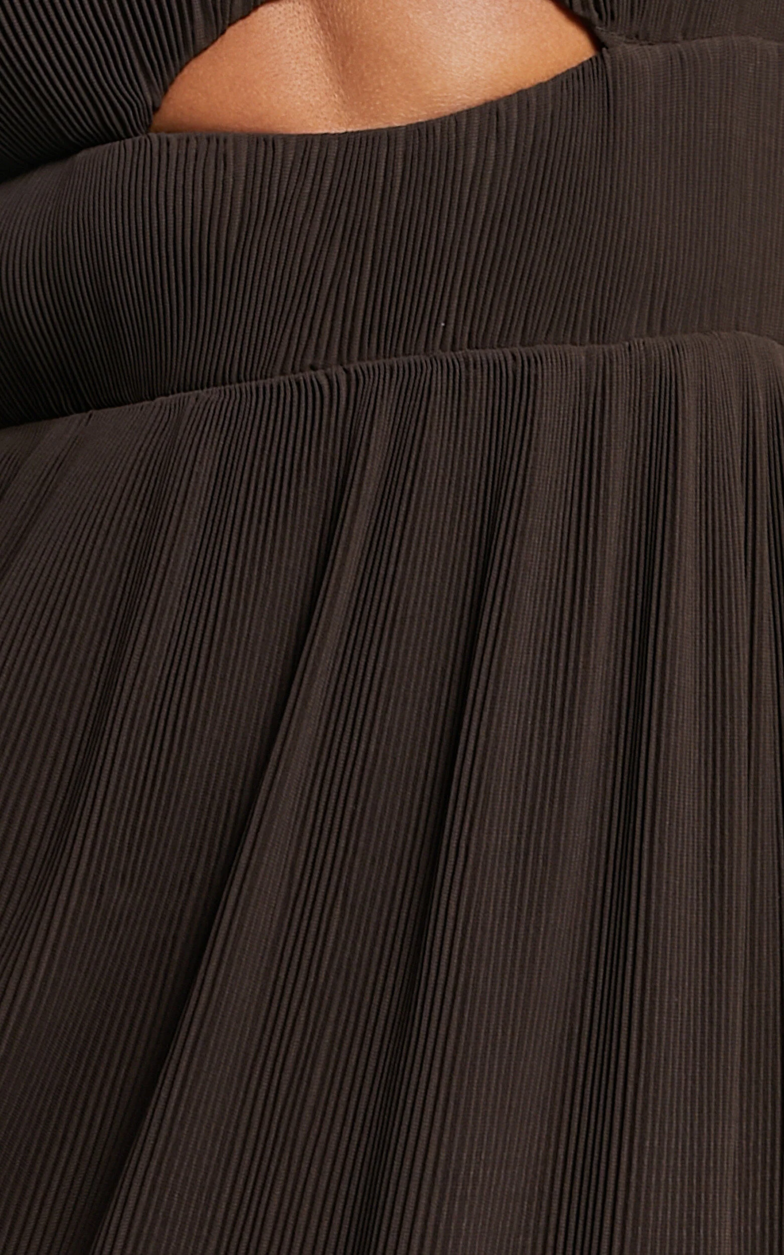 Ezri Midi Dress - Strappy Cut Out Pleated A Line Dress in Chocolate