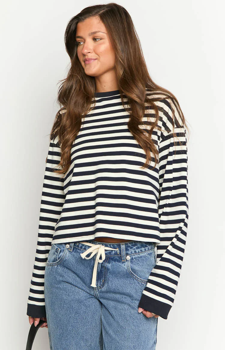 So Breezy Navy Stripe Long Sleeve Top