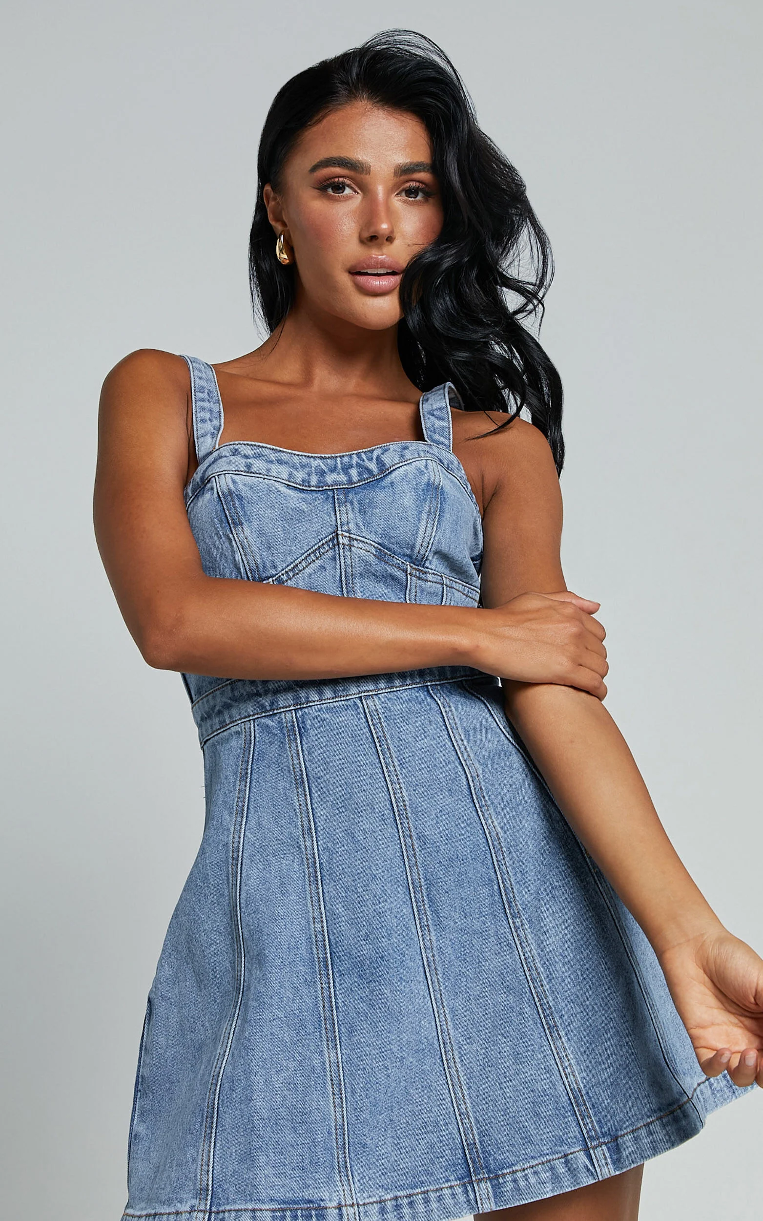 Estonia Mini Dress - Denim Dress in Mid Blue Wash