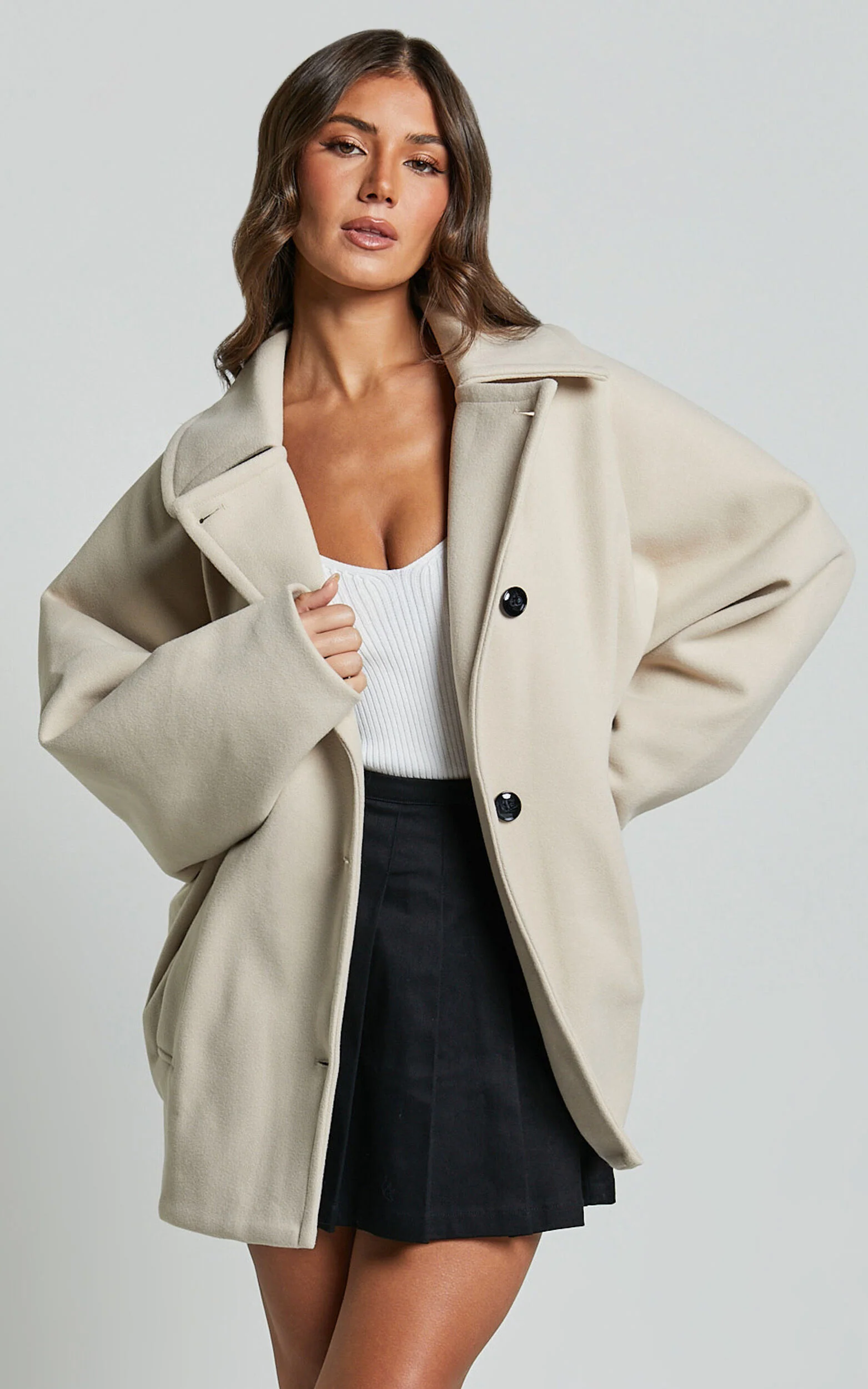 Claudia Coat - Triple Breasted Coat in Beige