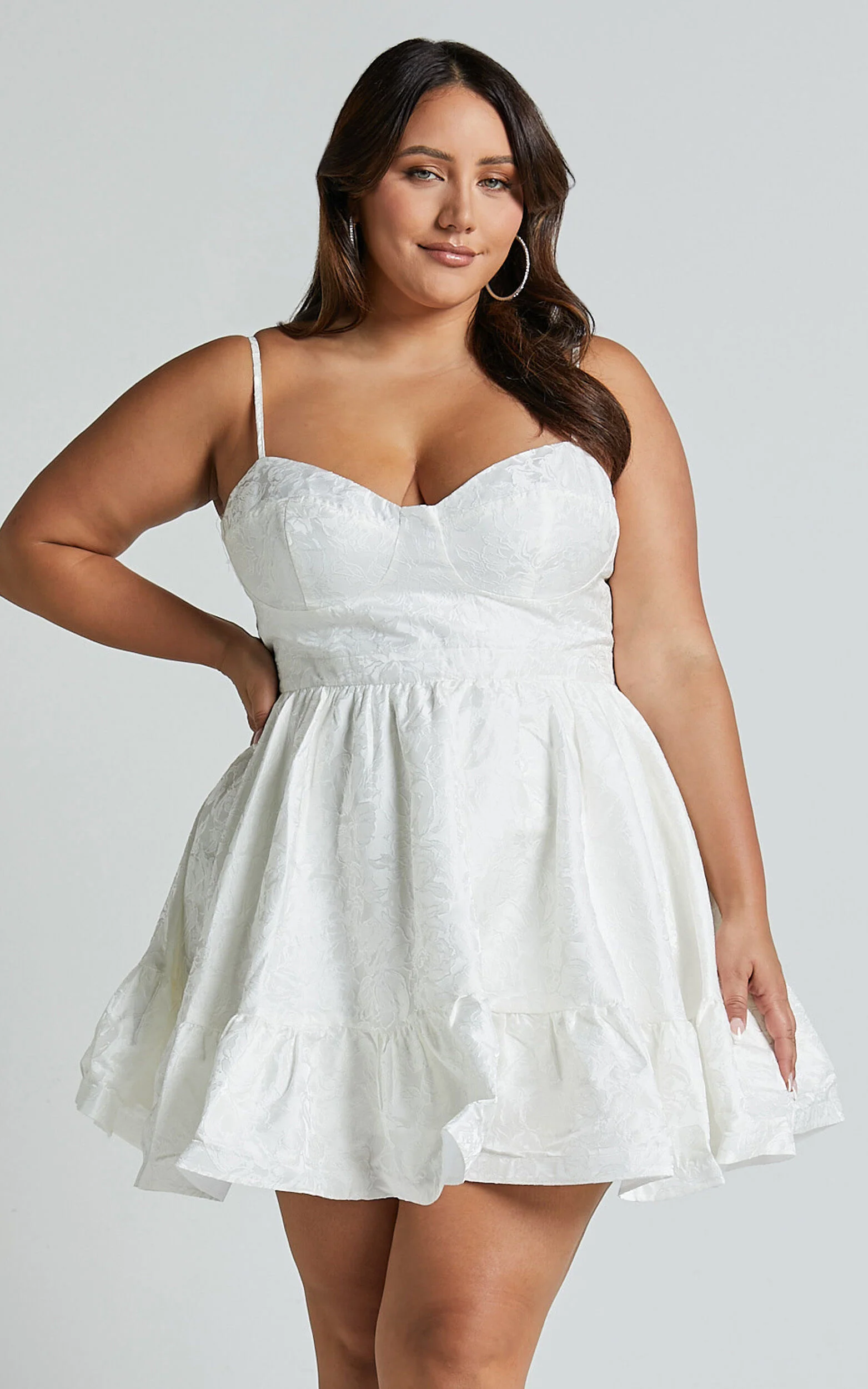 Kena Mini Dress - Jacquard Bustier Dress in White