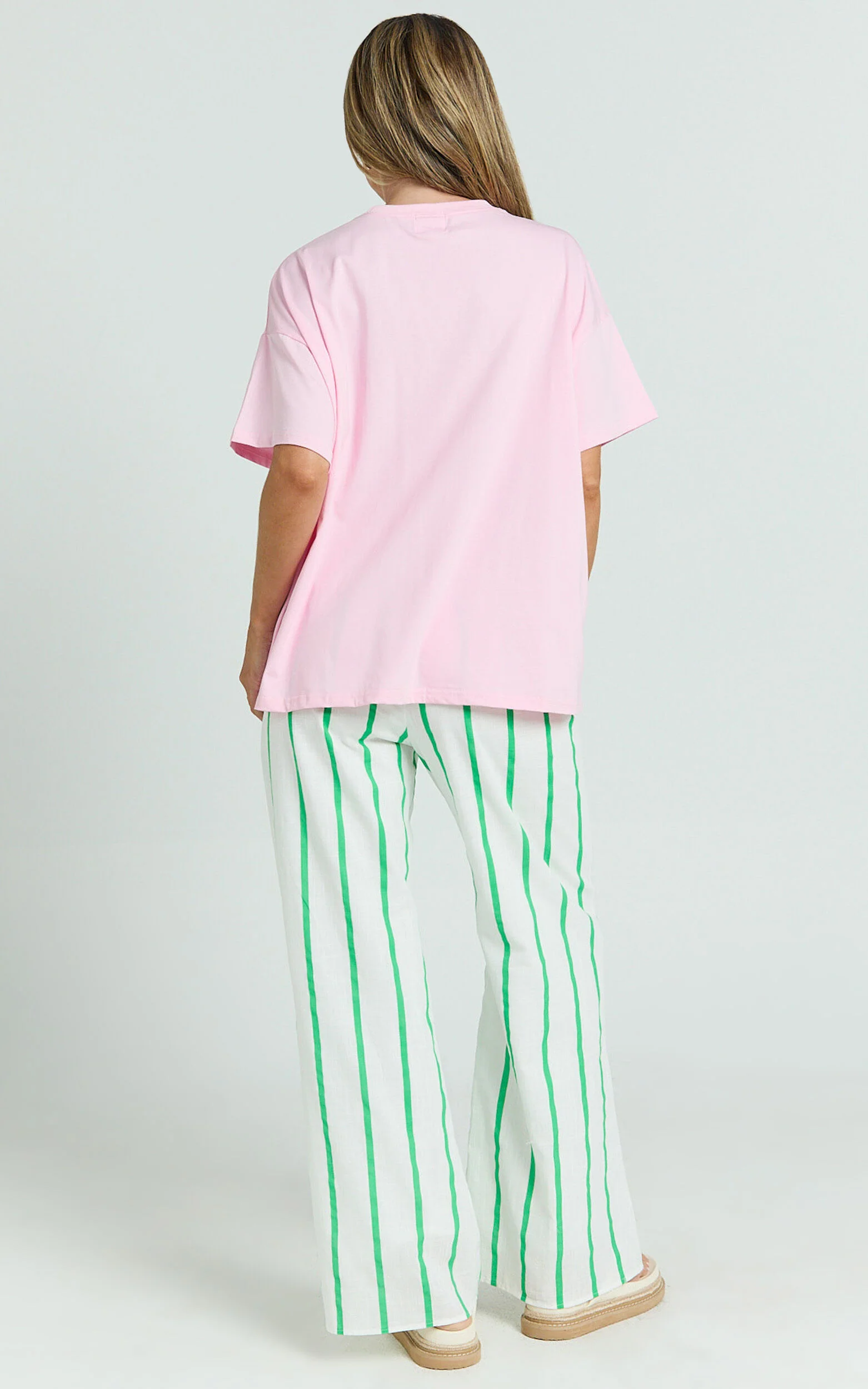 Albina Two Piece Set - Spicy Margs Club Tee and Striped Pant Set in Green