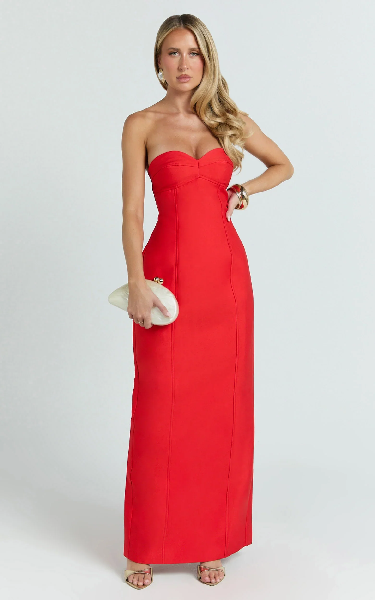 Lucie Maxi Dress - Sweetheart Neck Column Dress in Red