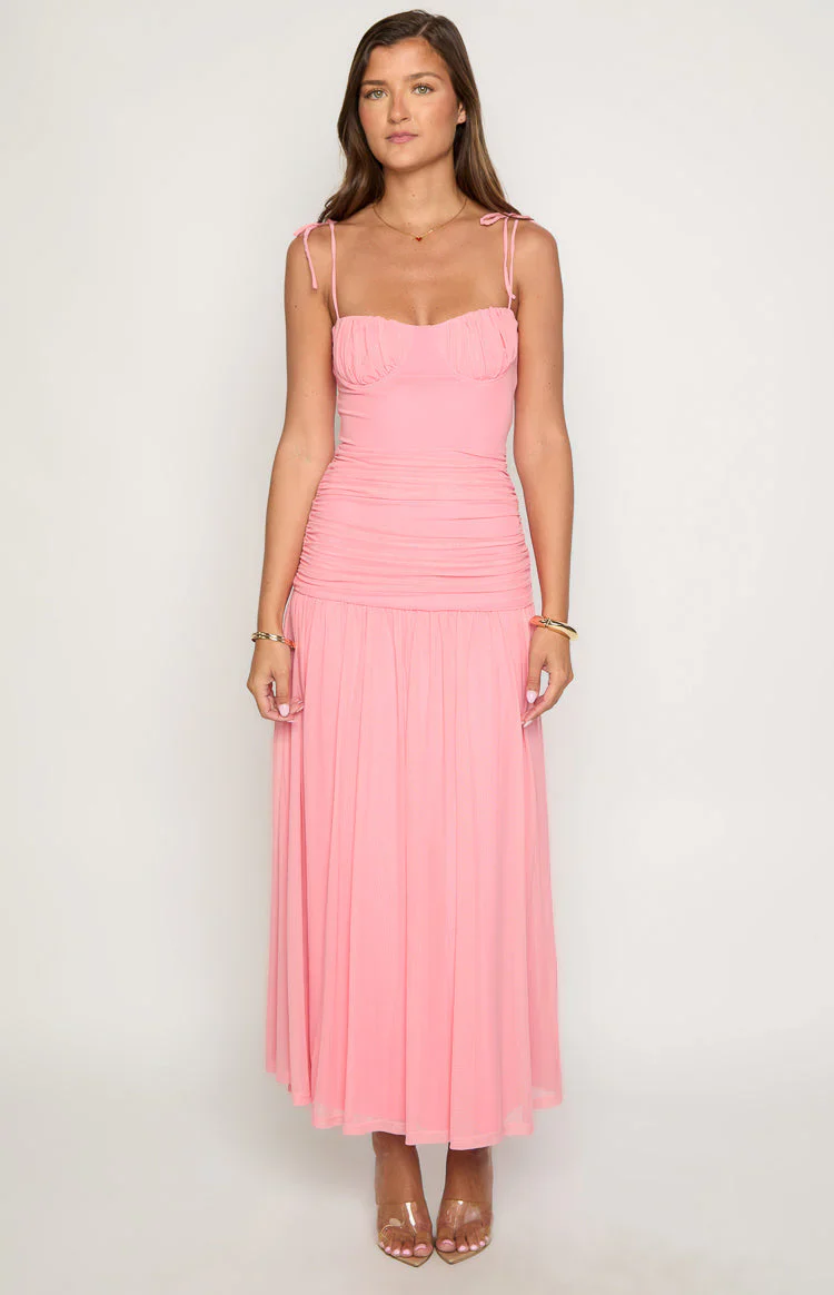 Clare Pink Ruched Maxi Dress