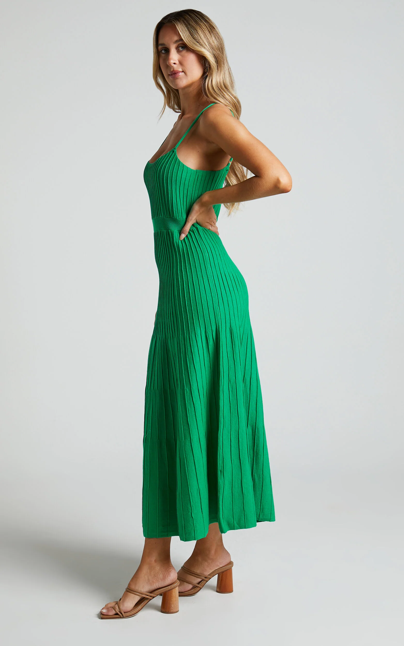 Donissa Midi Dress - Panelled Knit Dress in Green