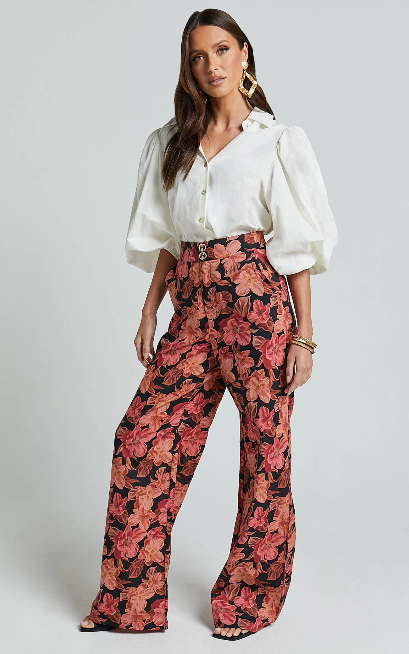 Amalie The Label - Rosabel Linen Blend High Waisted Wide Leg Pants in Atalie Print