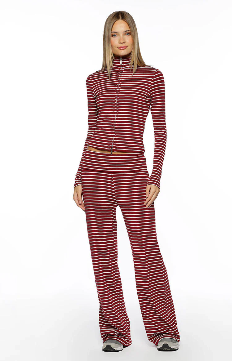Pippen Burgundy Stripe Foldover Wide Leg Pants