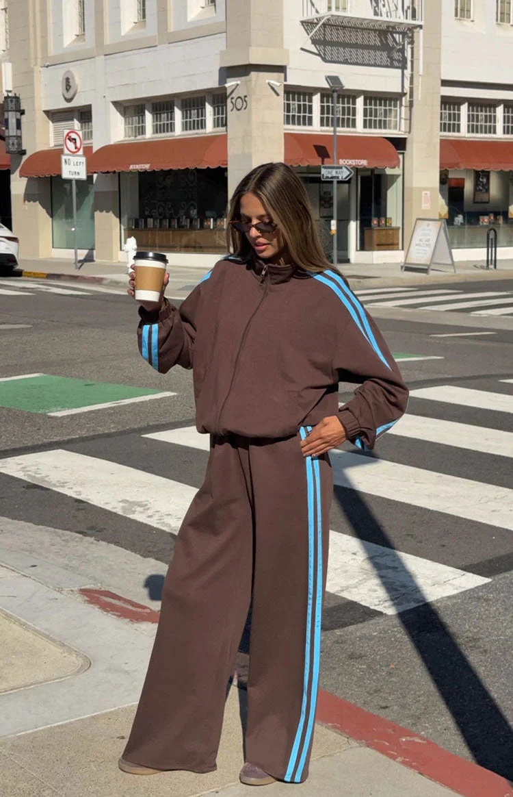 Kosie Chocolate And Blue Stripe Track Pants