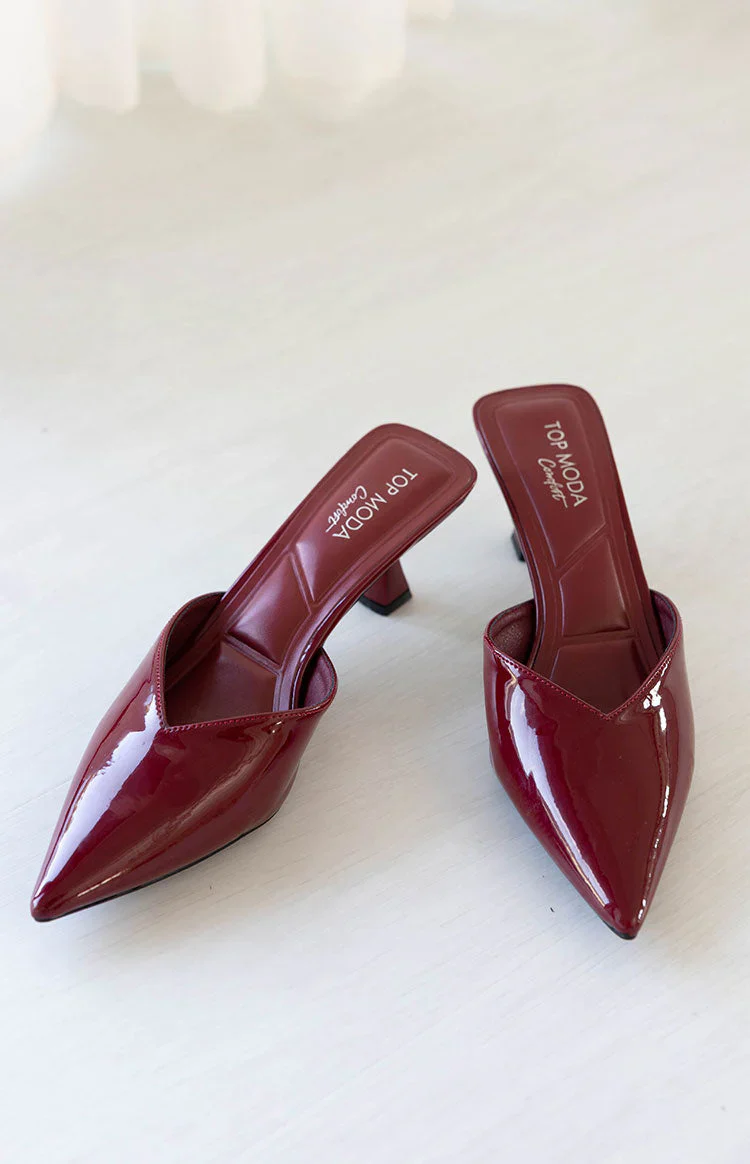 Morley Cherry Red Patent Mule Heels
