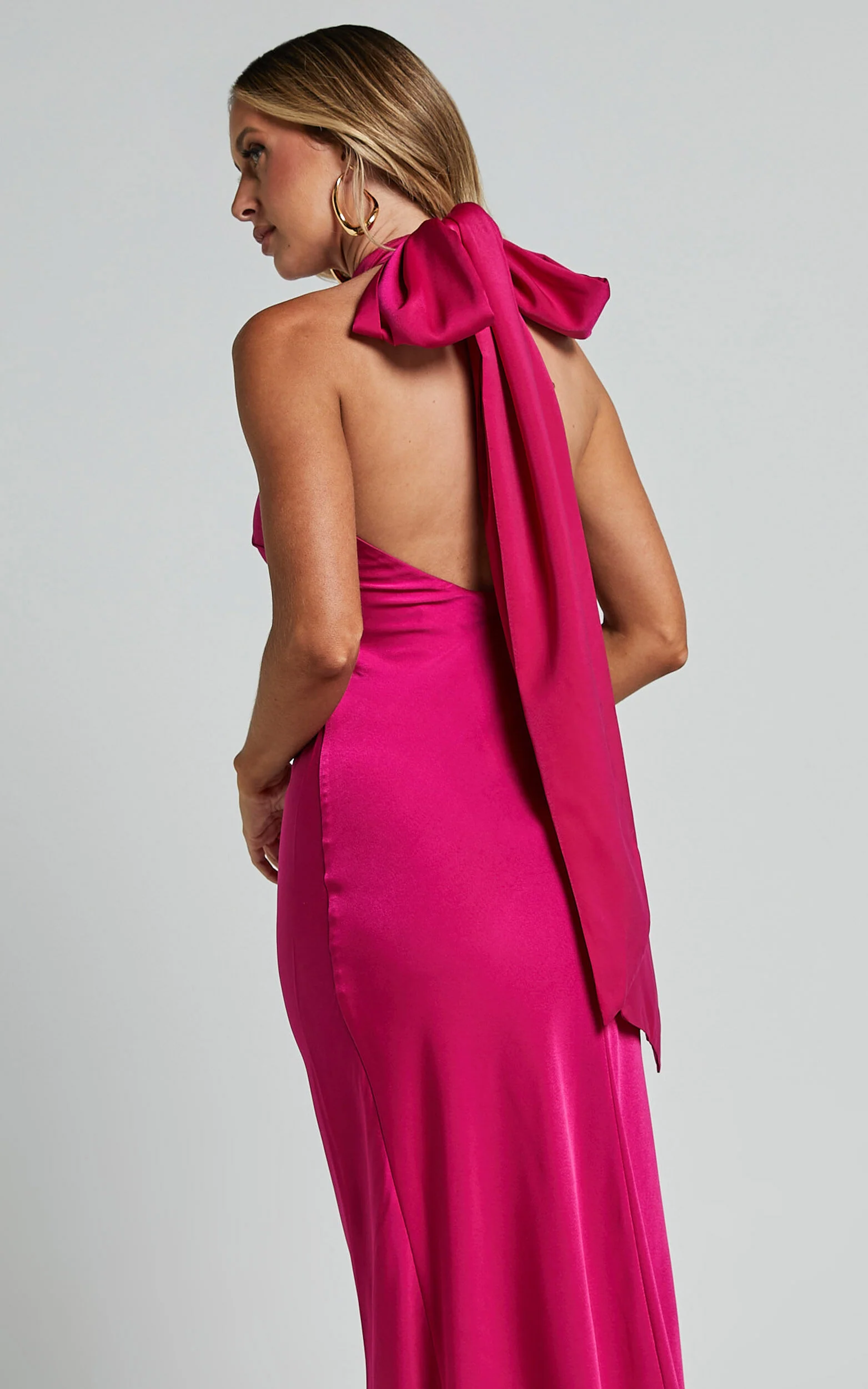 Alycia Maxi Dress - High Neck Tie Back Slip in Pink