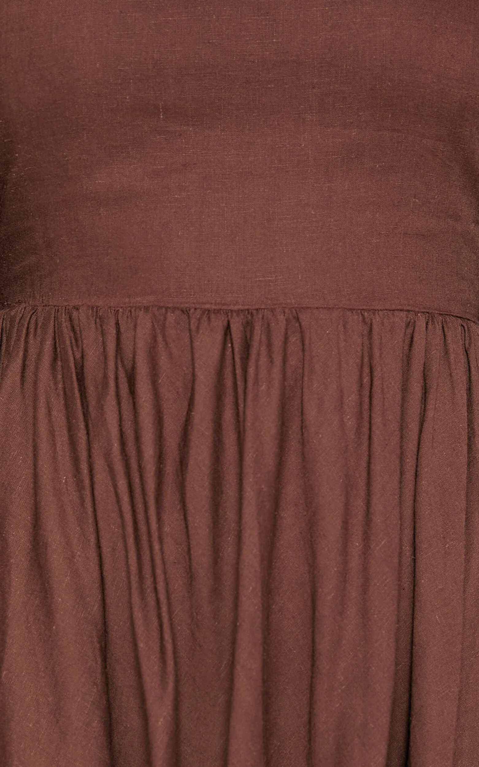 Alessandra Mini Dress - Linen Puff Sleeves Dress in Chocolate