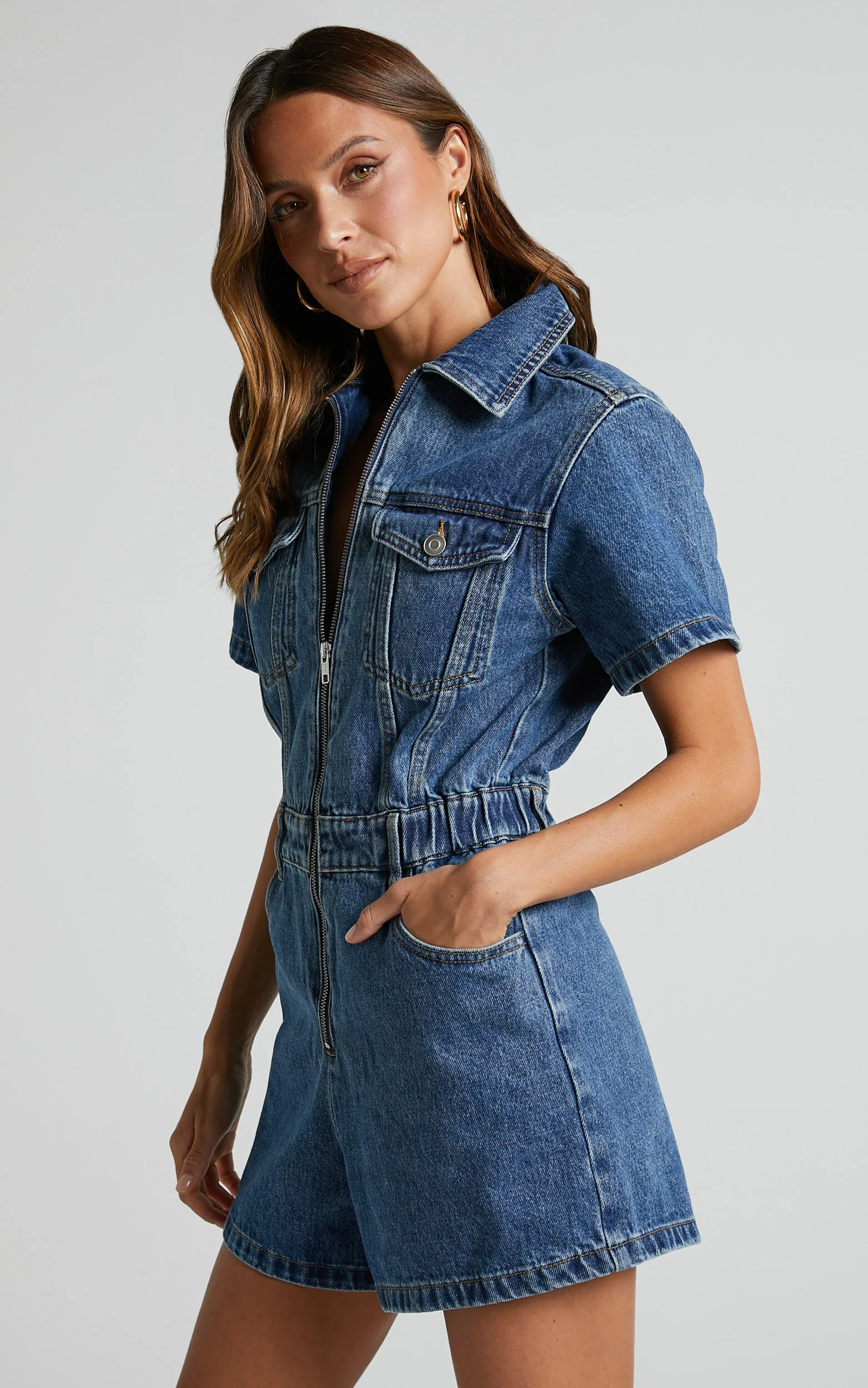 Mauriel Playsuit - Recycled Cotton Utility Playsuit in Dark Blue