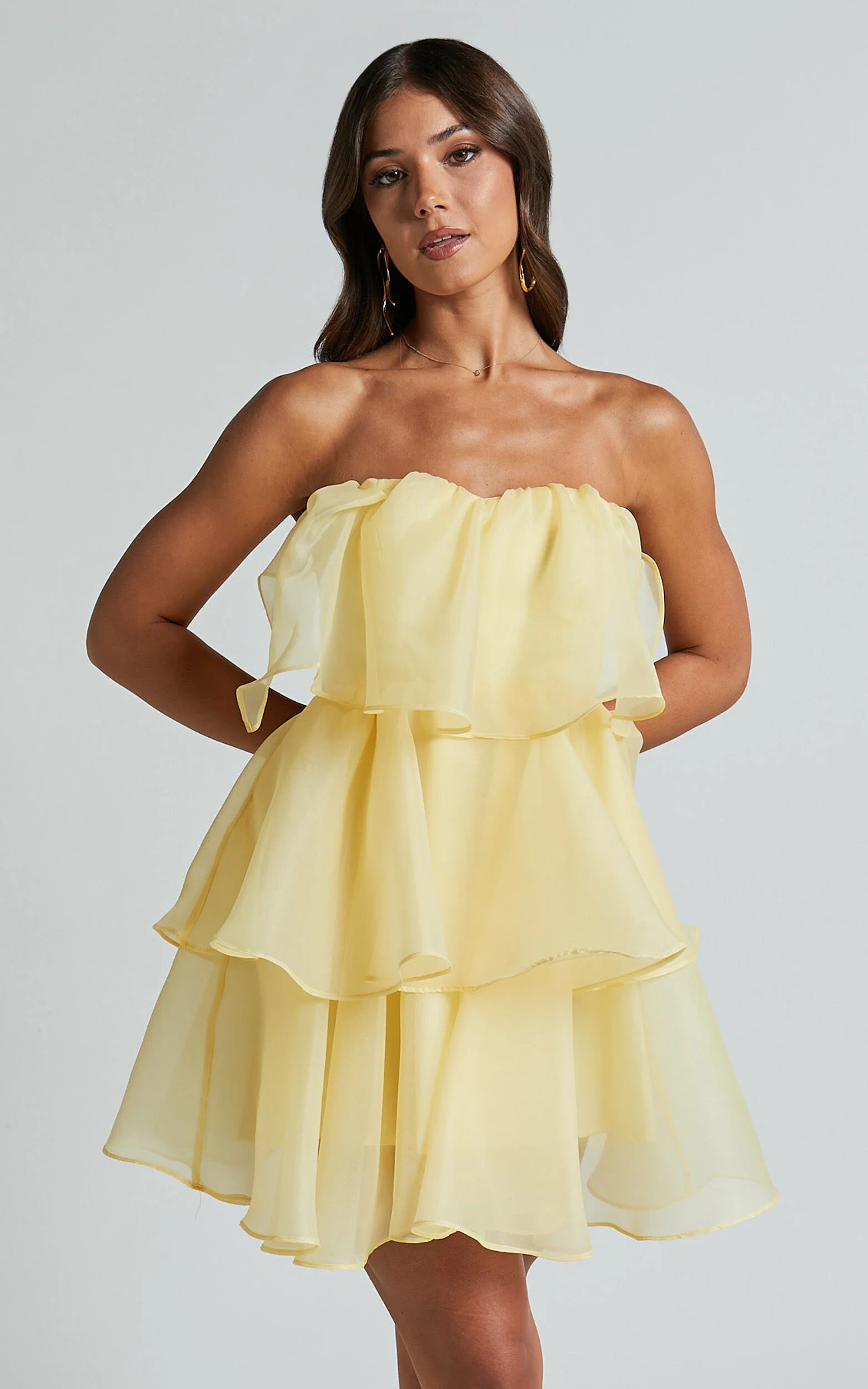 Ritta Mini Dress - Strapless Layered Dress in Yellow