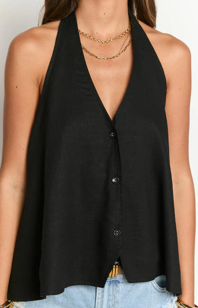 Petie Black Linen Blend Top