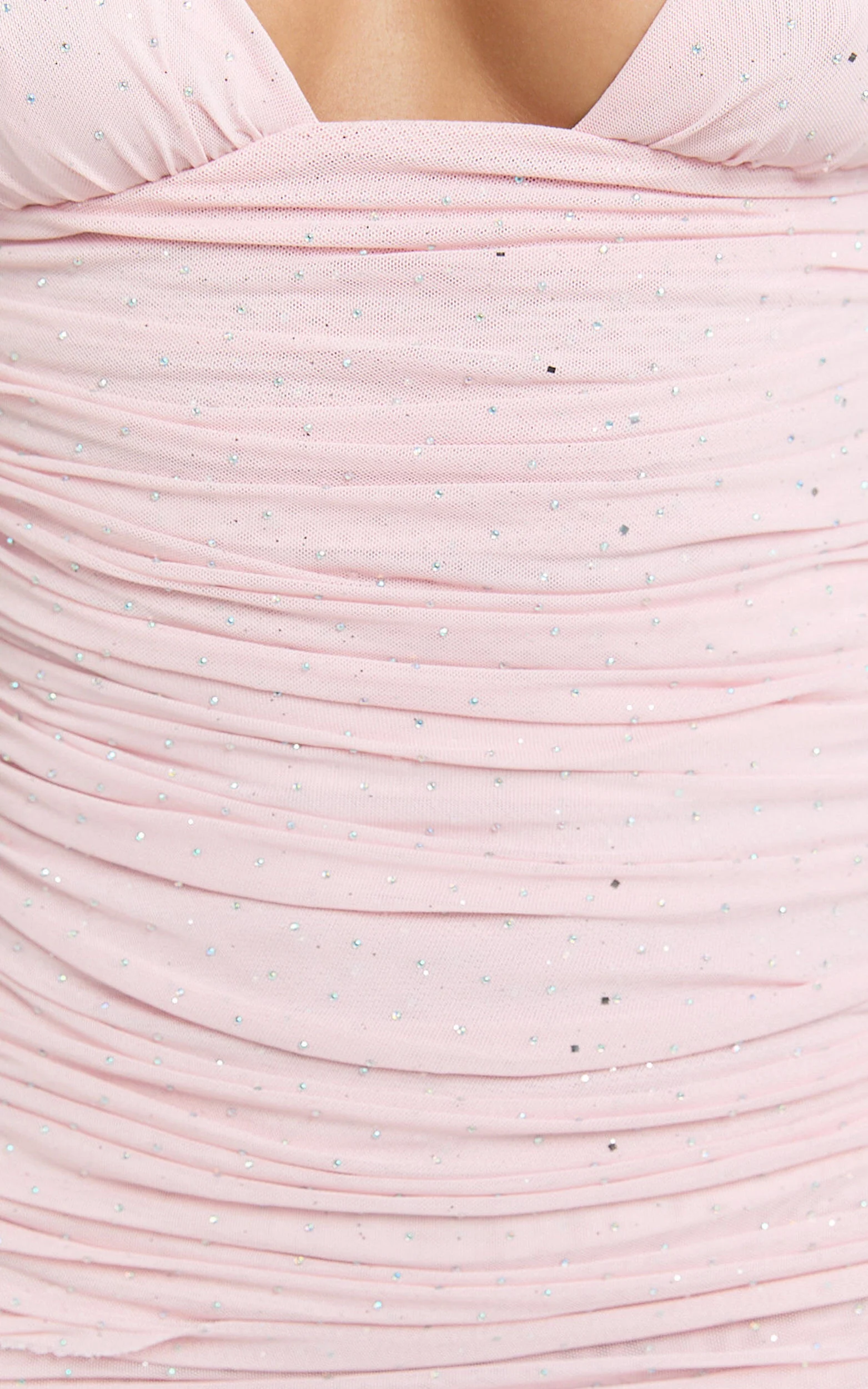 Alina Mini Dress - Asymmetrical V Neck Ruched Dress in Blush