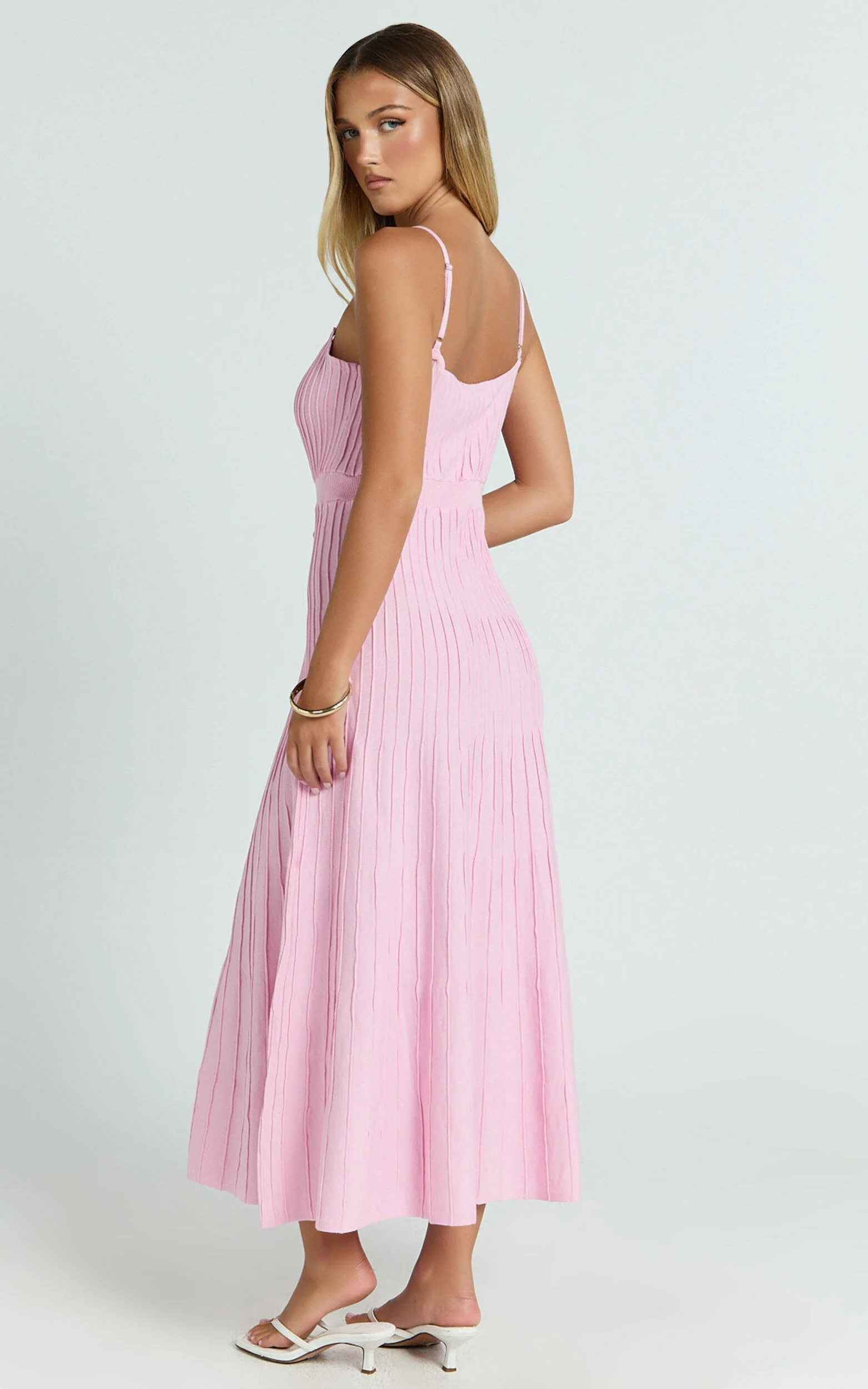 Donissa Midi Dress - Panelled Knit Dress in Pale Pink