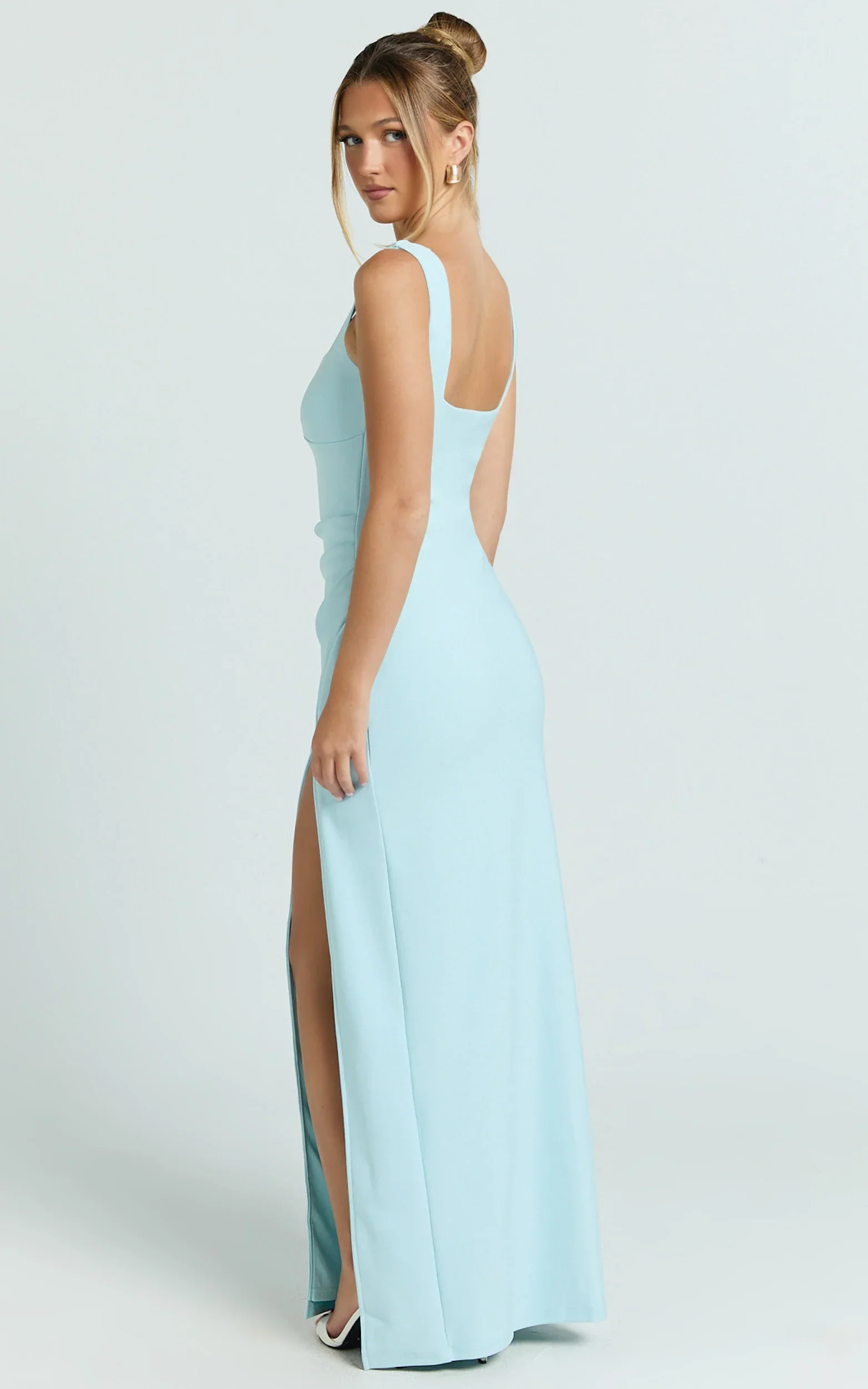 Thelma Maxi Dress - Square Neck Bodycon Dress in Light Blue
