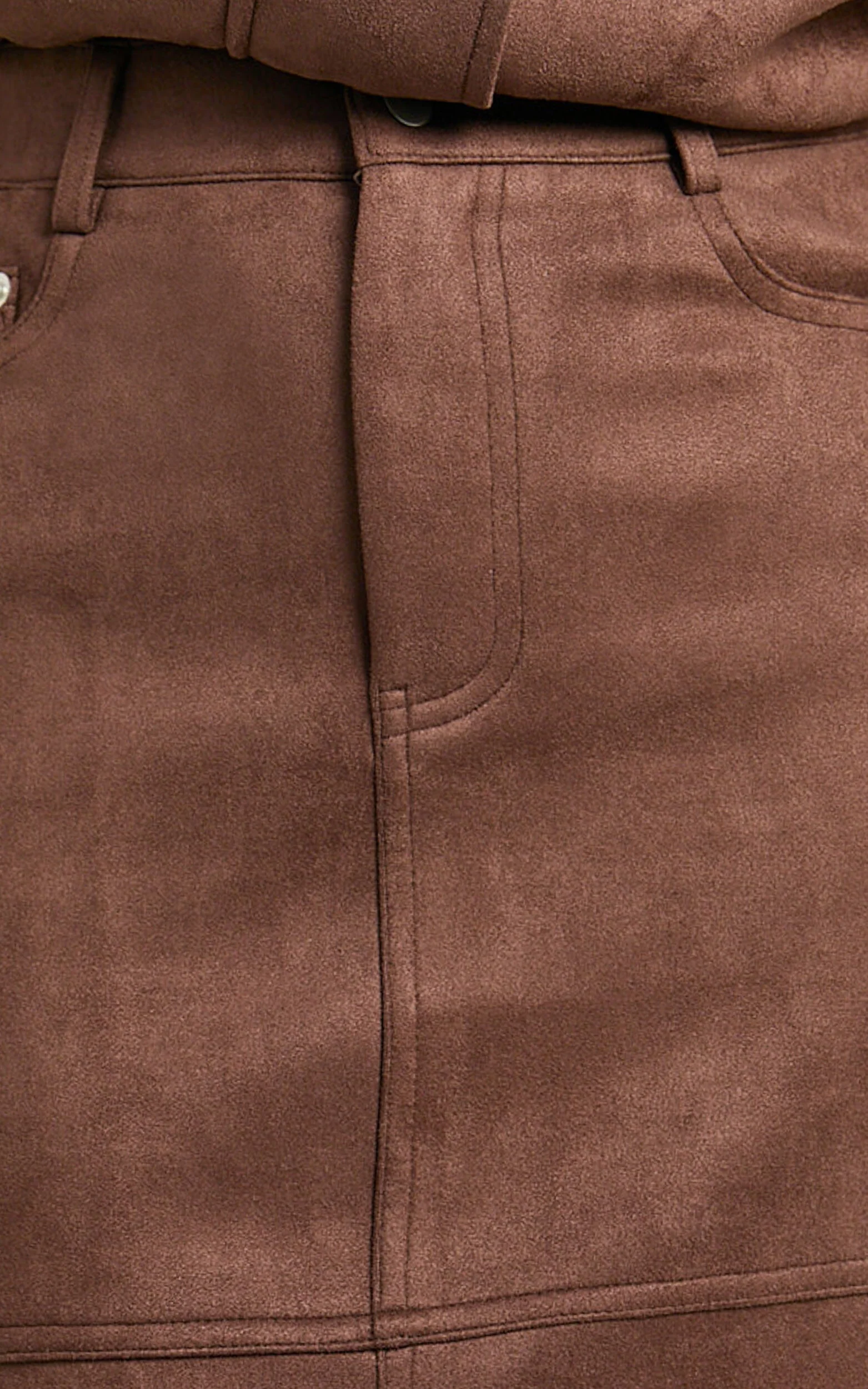 Nessa Midi Skirt - High Waisted Fitted Suede Skirt in Dark Chestnut