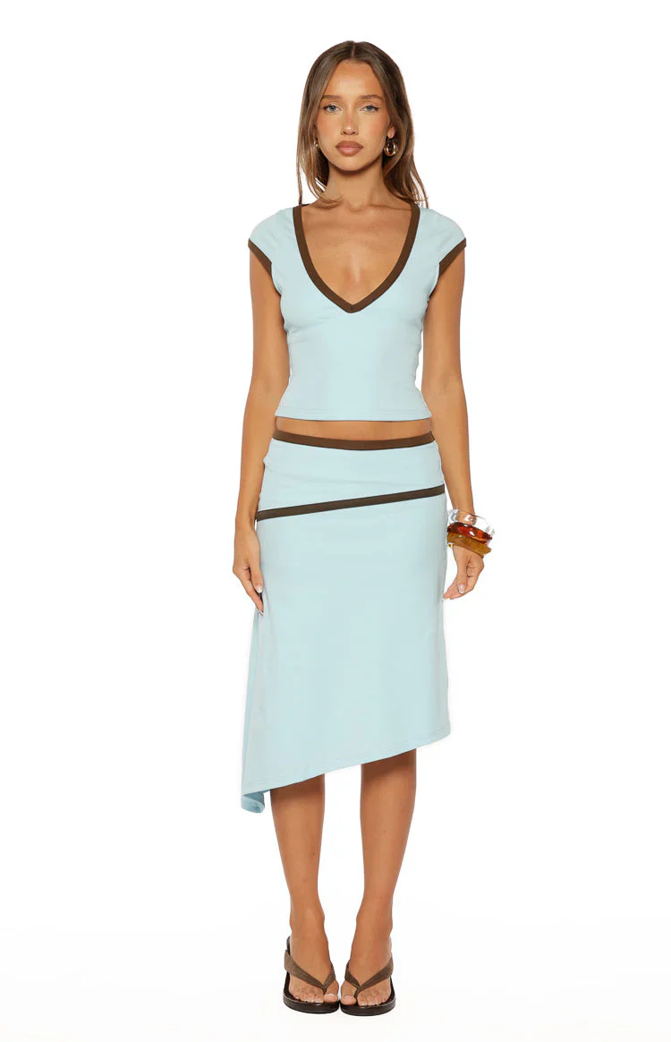 Levi Blue Contrast Bind Asymmetric Skirt