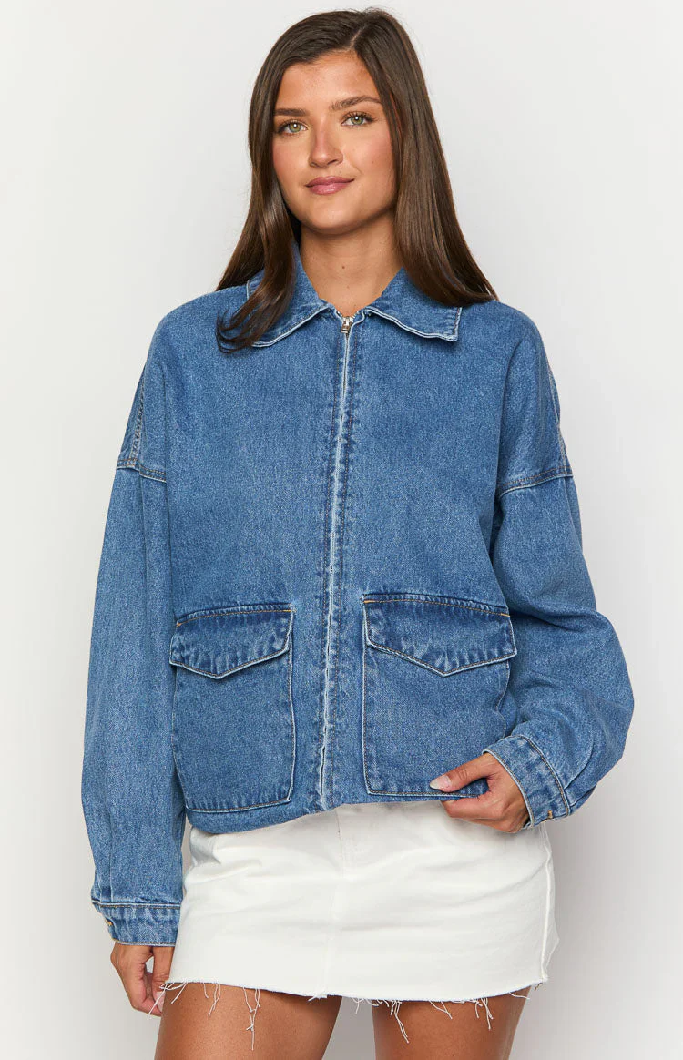 Abigail Mid Wash Denim Bomber Jacket