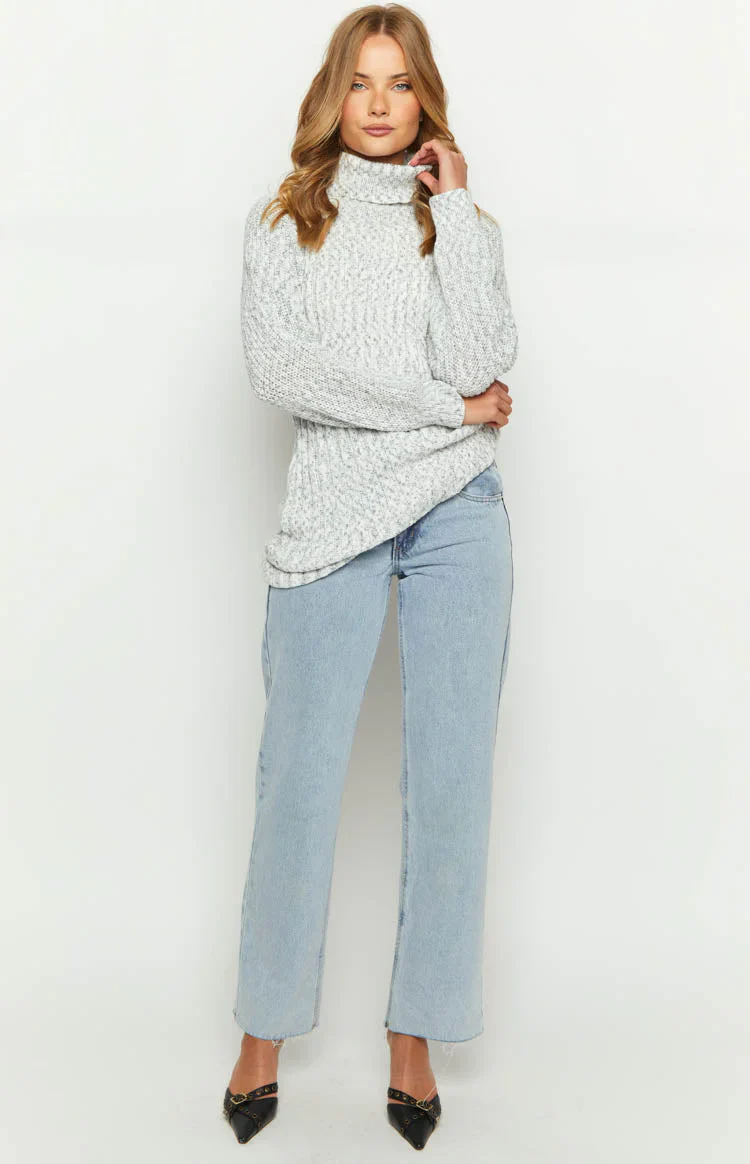 Xanthi Grey Roll Neck Sweater Mini Dress