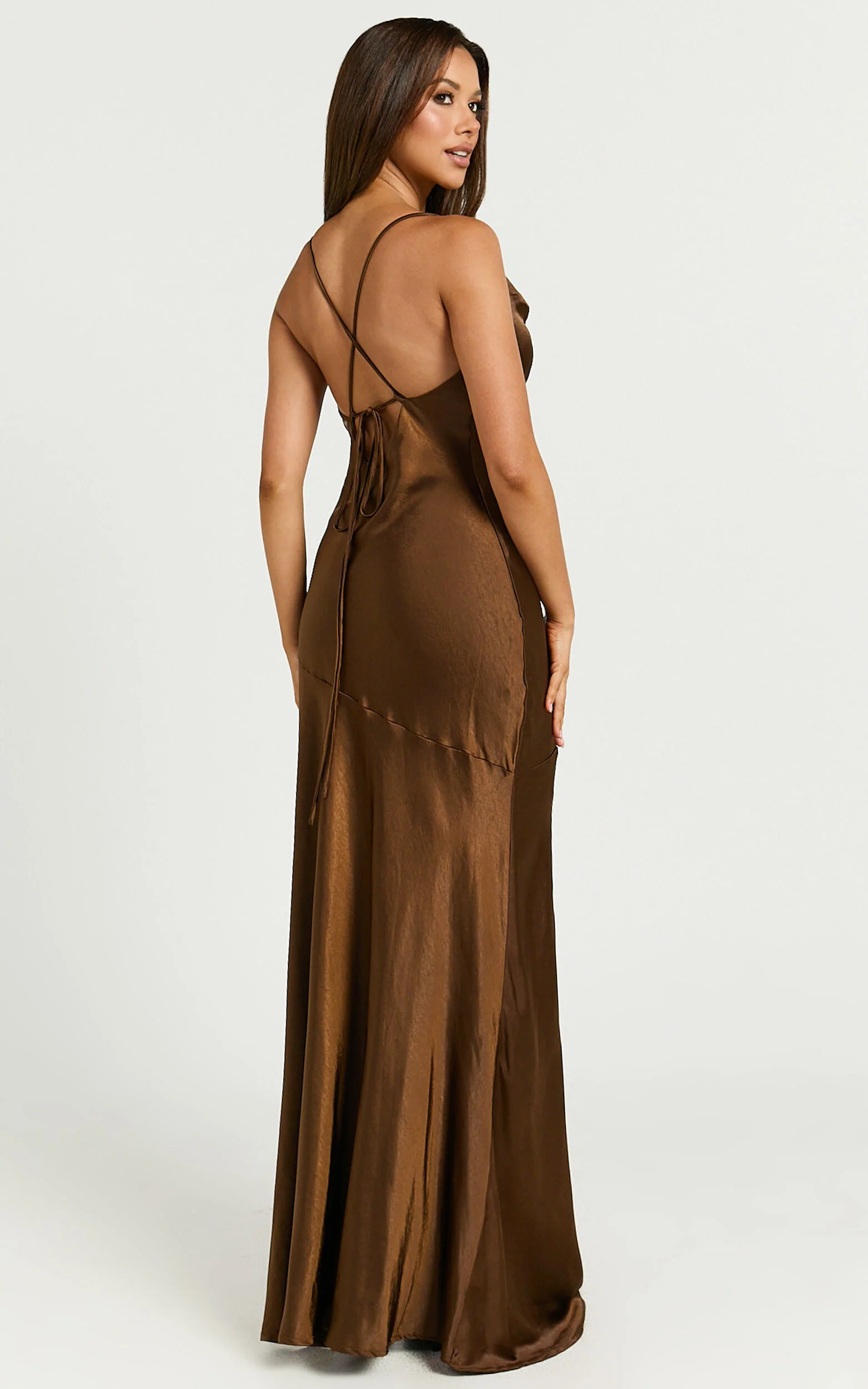 Emma Maxi Dress - Cowl Neck Front Split Dress in Chocolate