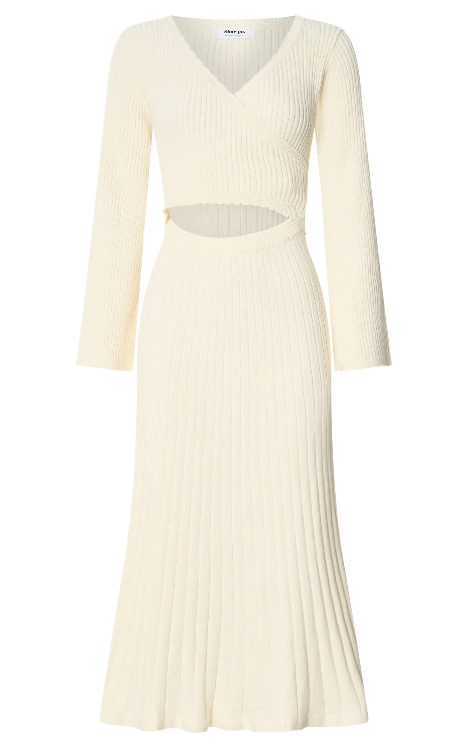 Andreia Midi Dress - Knitted Wrap Long Sleeve Dress in Cream