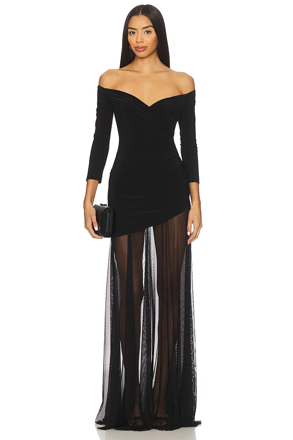 Off Shoulder Sweetheart Combo Flared Gown