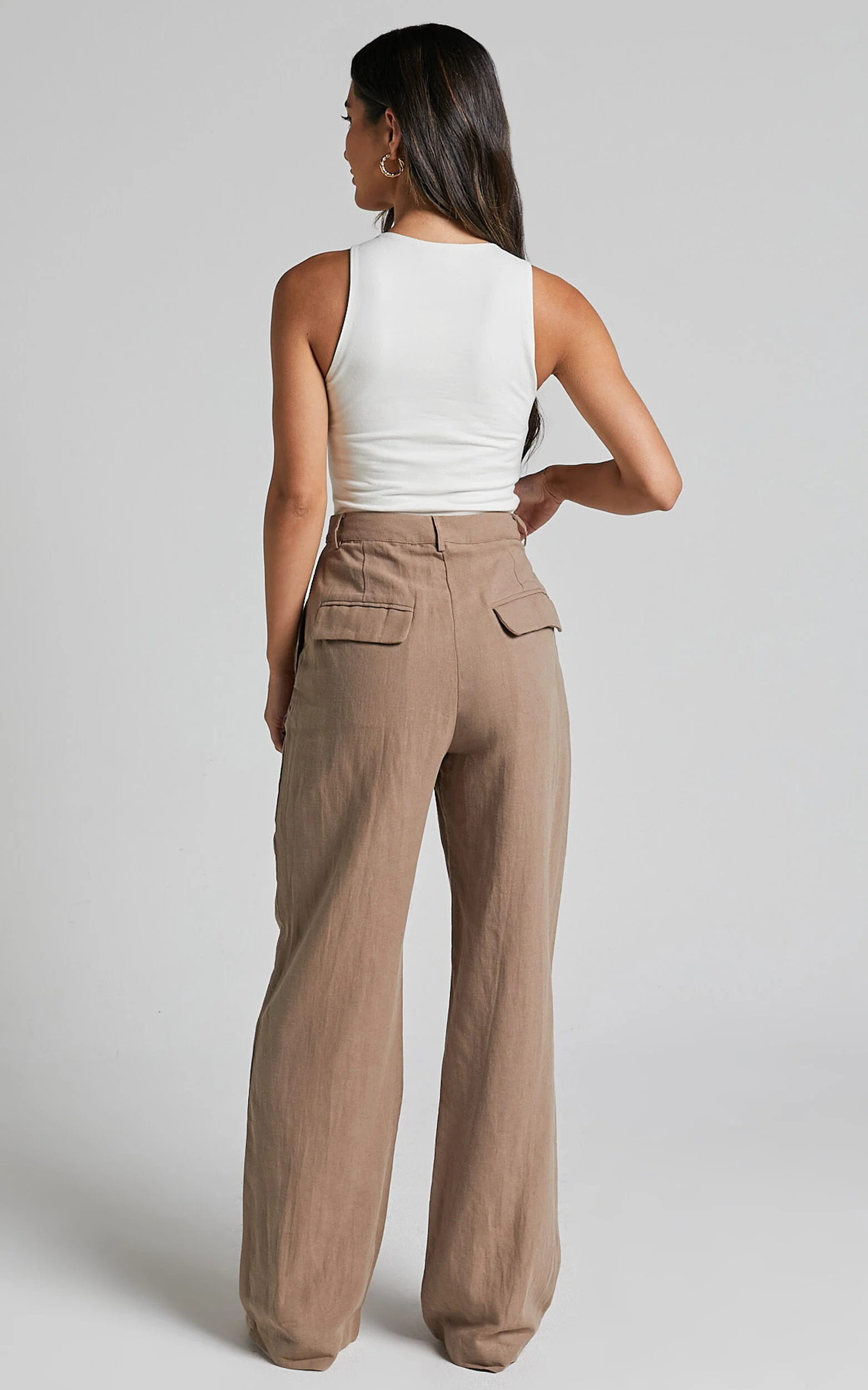 Larissa Trousers - Linen Mid Waisted Relaxed Straight Leg Trousers in Mushroom