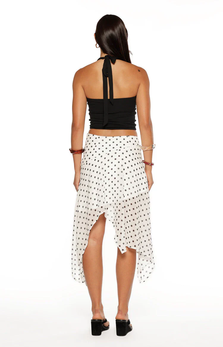 Khalea White Polka Dot Hanky Hem Midi Skirt