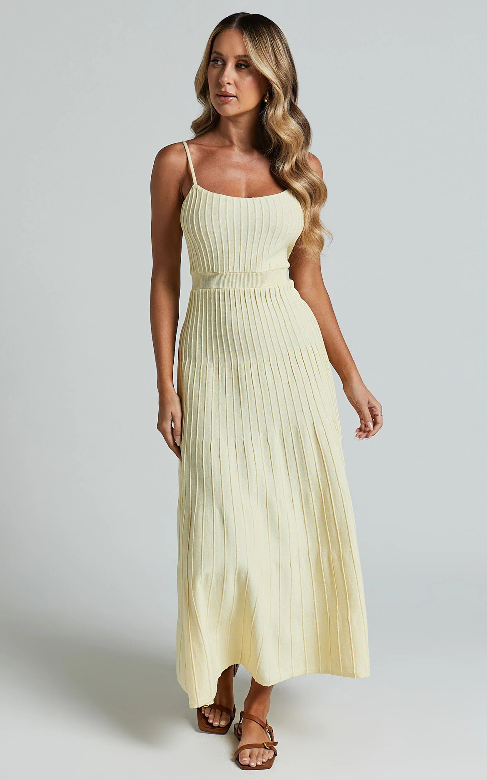 Donissa Midi Dress - Panelled Knit Dress in Butter Yellow