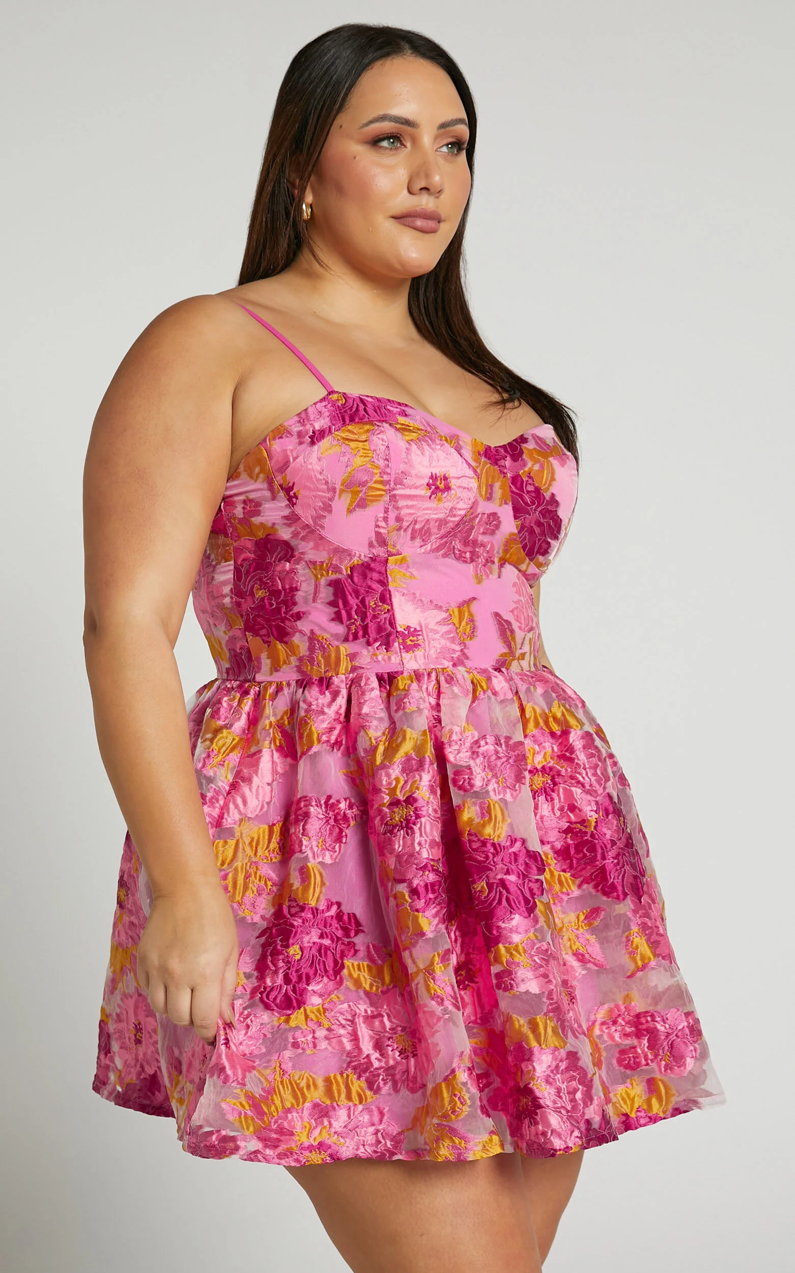 Brailey Mini Dress - Sweetheart Bustier Dress in Pink Jacquard