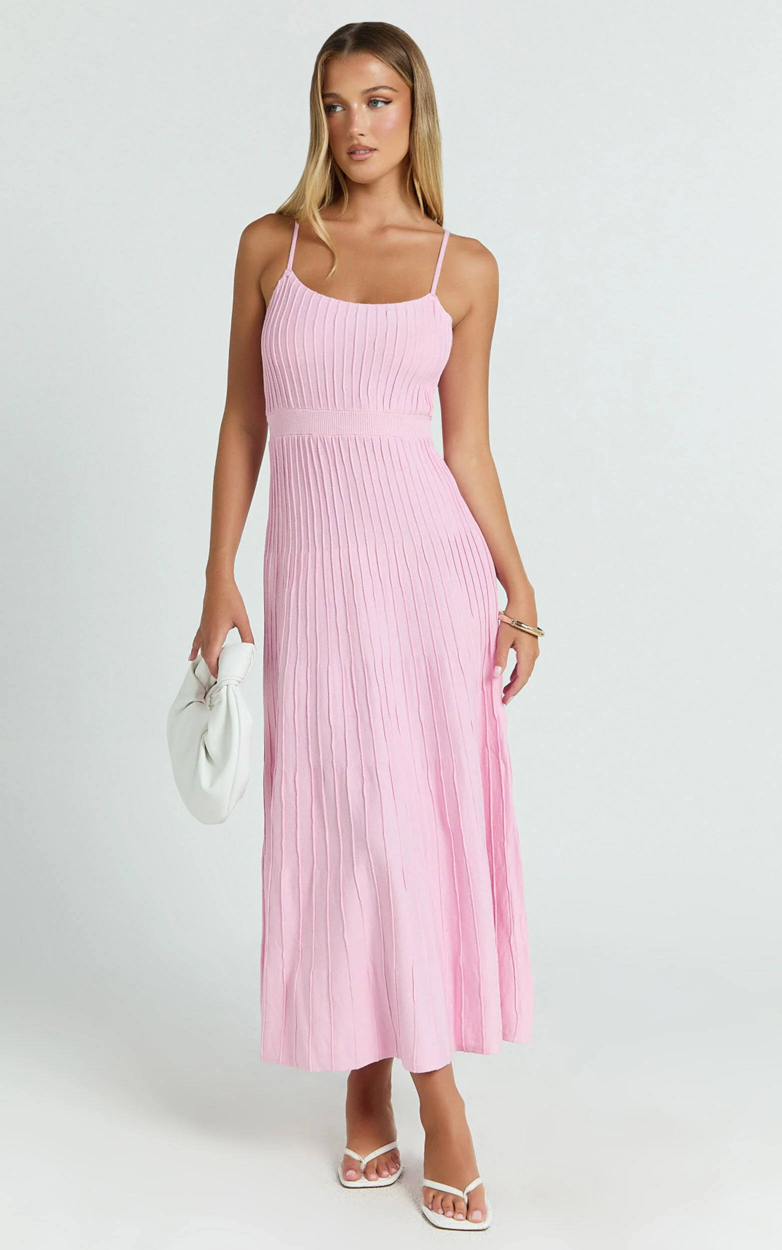 Donissa Midi Dress - Panelled Knit Dress in Pale Pink