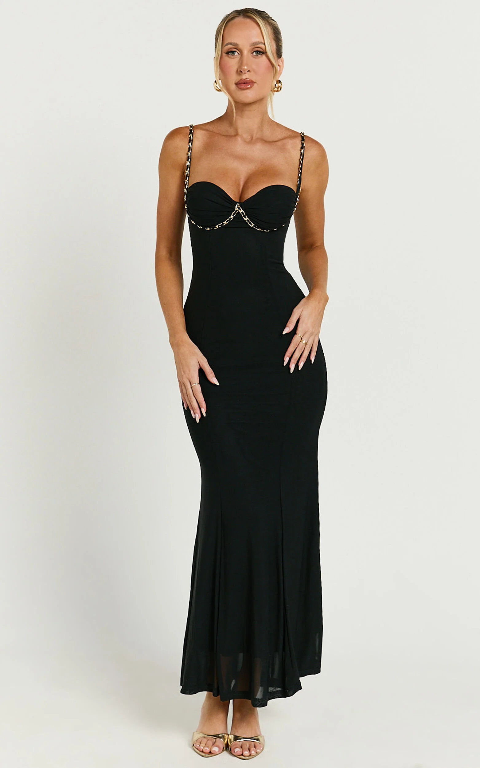 Chenna Midi Dress - Sweetheart Chain Detail Dress in Black