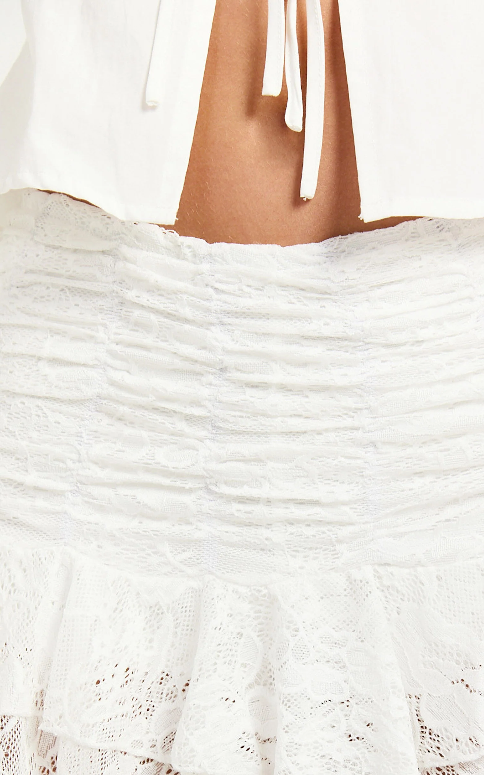 Anita Mini Skirt - Asymmetric Lace Frill Skirt in White
