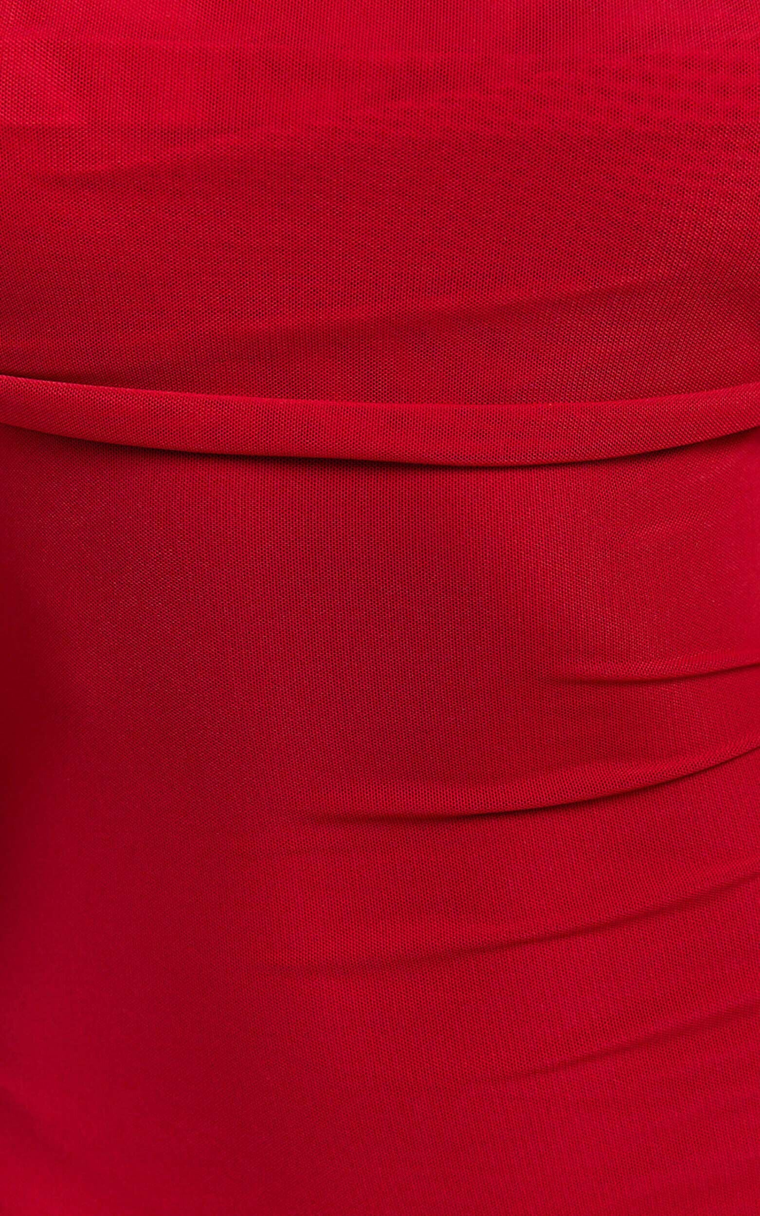 Bethanie Maxi Dress - Off The Shoulder Mesh Dress in Red