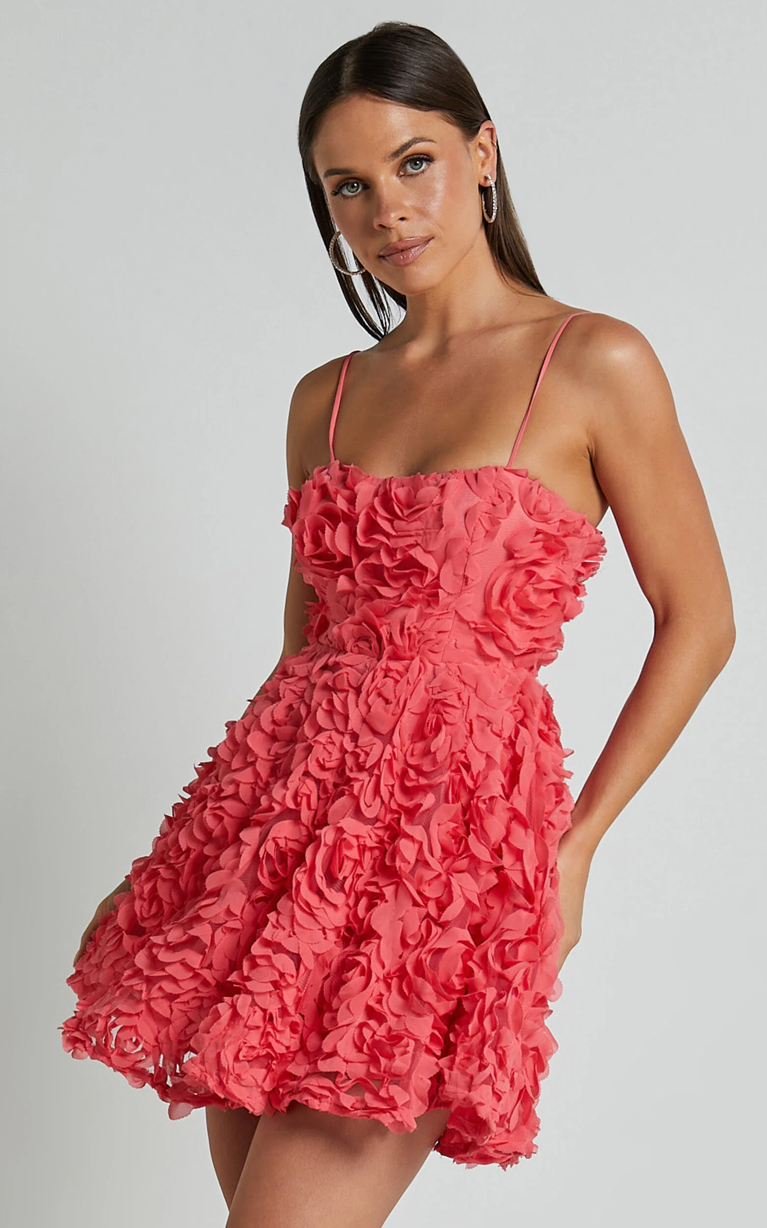 Alvia Mini Dress - 3d Flower Full Skirt Dress in Hot Pink