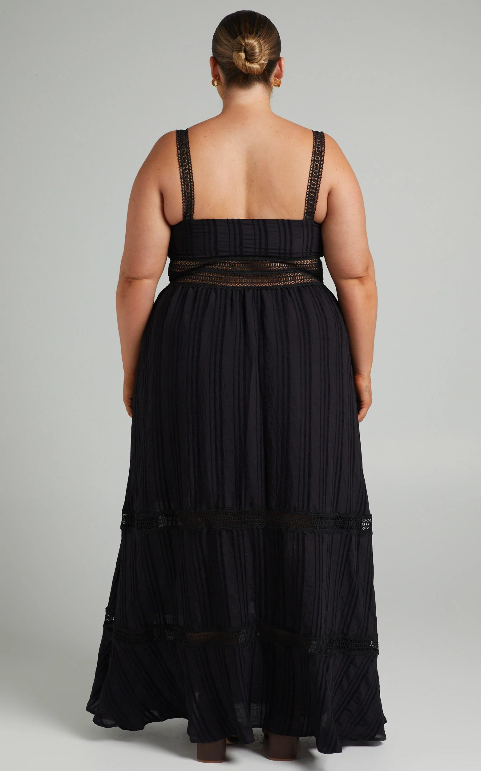 Angelique Maxi Dress - Lace Trim Dress in Black