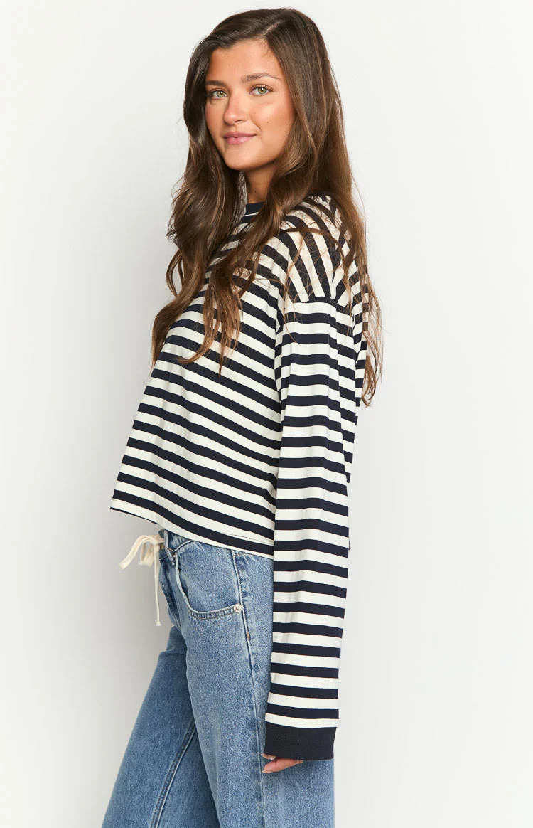 So Breezy Navy Stripe Long Sleeve Top