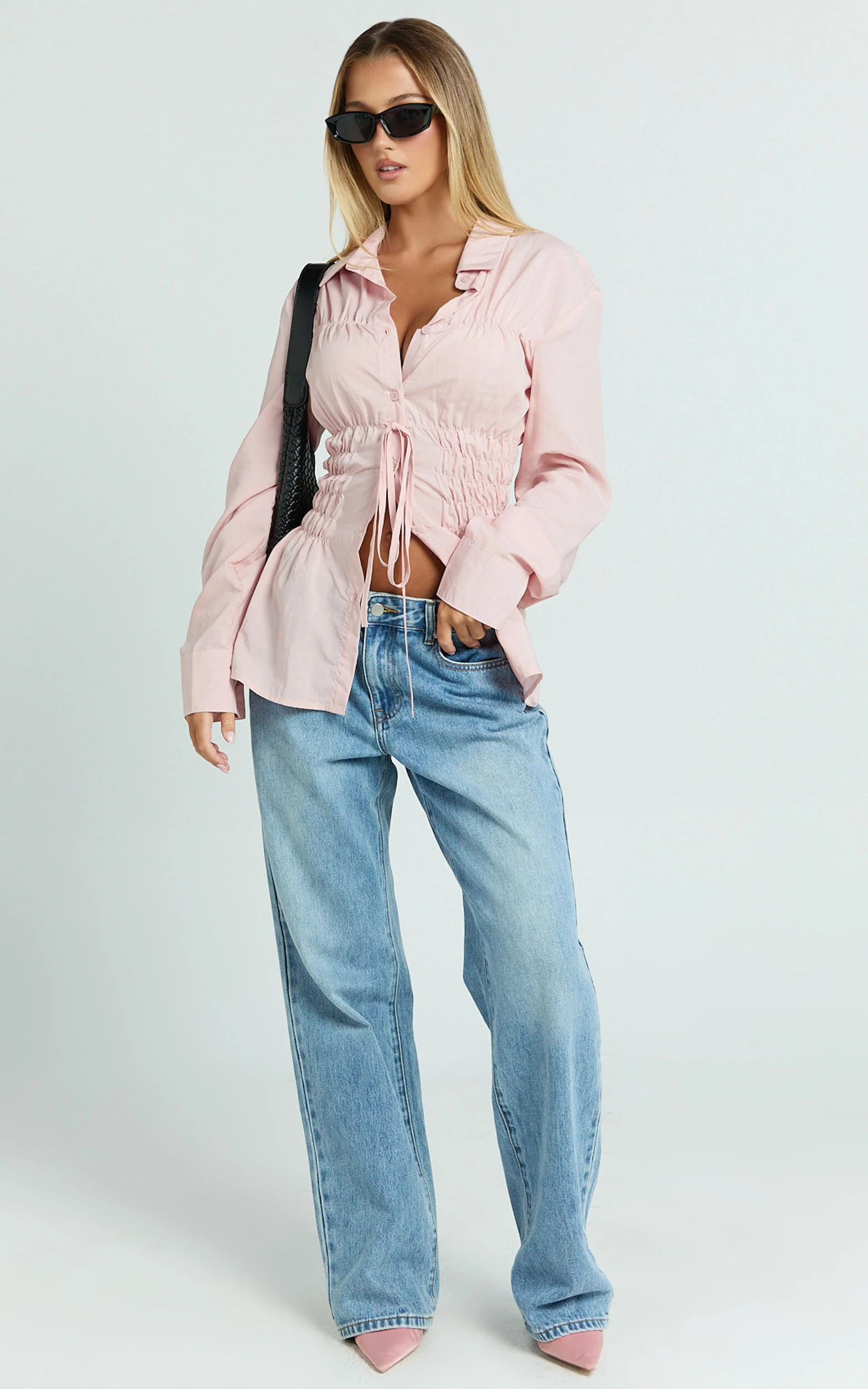 Cody Shirt - Ruched Detail Scrunch Shirt in Pink